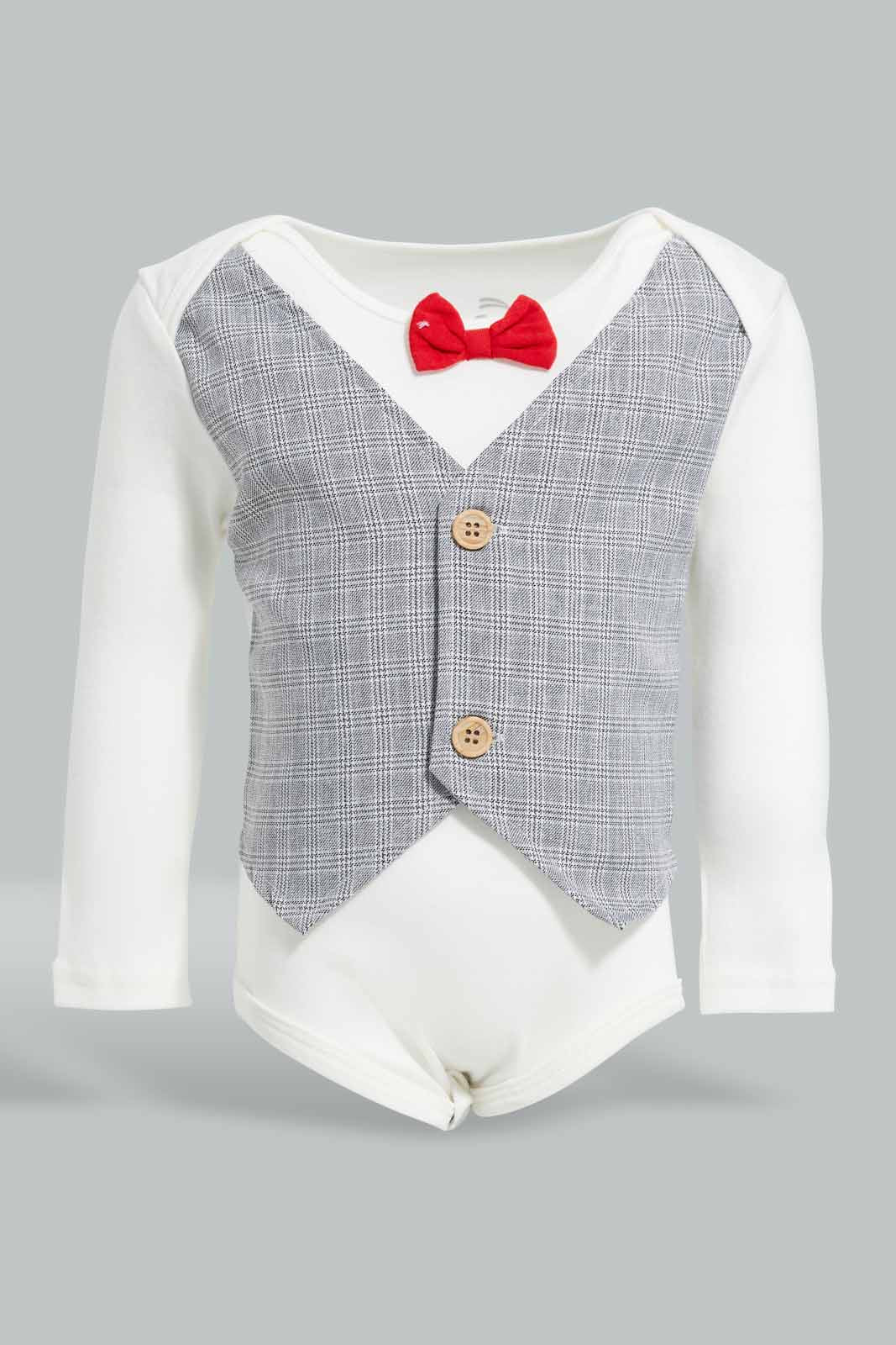 Redtag-Grey-And-White-Waist-Coat-T-Shirt-With-Trouser-APL,-Category:Sleepsuits,-Colour:Grey,-Deals:New-In,-Festive,-Filter:Baby-(0-to-12-Mths),-NBB-Sleepsuits,-New-In-NBB-APL,-Non-Sale,-Section:Boys-(0-to-14Yrs),-W22O-Baby-0 to 12 Months