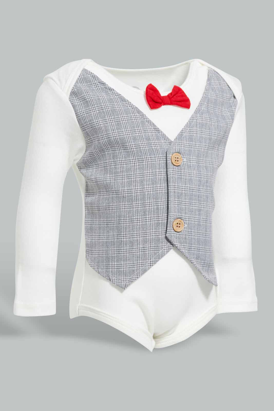 Redtag-Grey-And-White-Waist-Coat-T-Shirt-With-Trouser-APL,-Category:Sleepsuits,-Colour:Grey,-Deals:New-In,-Festive,-Filter:Baby-(0-to-12-Mths),-NBB-Sleepsuits,-New-In-NBB-APL,-Non-Sale,-Section:Boys-(0-to-14Yrs),-W22O-Baby-0 to 12 Months