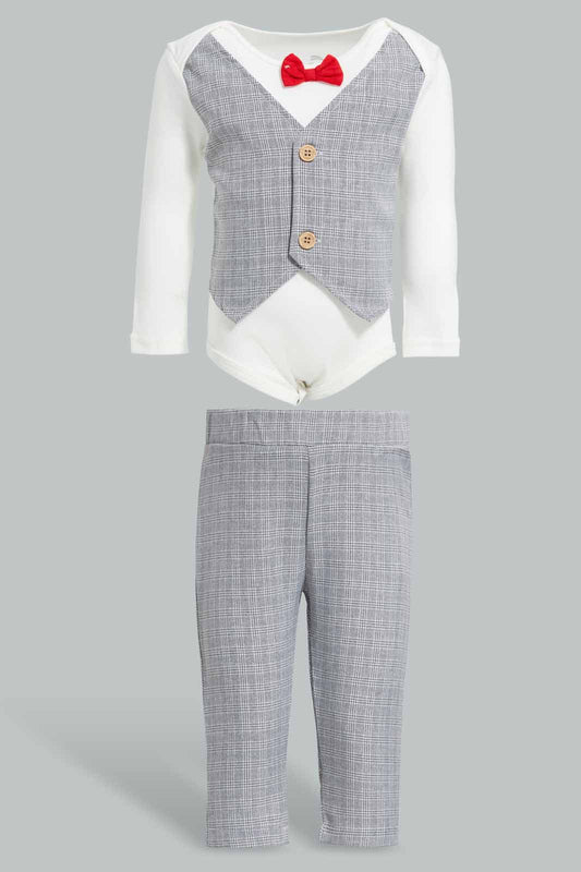 Redtag-Grey-And-White-Waist-Coat-T-Shirt-With-Trouser-APL,-Category:Sleepsuits,-Colour:Grey,-Deals:New-In,-Festive,-Filter:Baby-(0-to-12-Mths),-NBB-Sleepsuits,-New-In-NBB-APL,-Non-Sale,-Section:Boys-(0-to-14Yrs),-W22O-Baby-0 to 12 Months