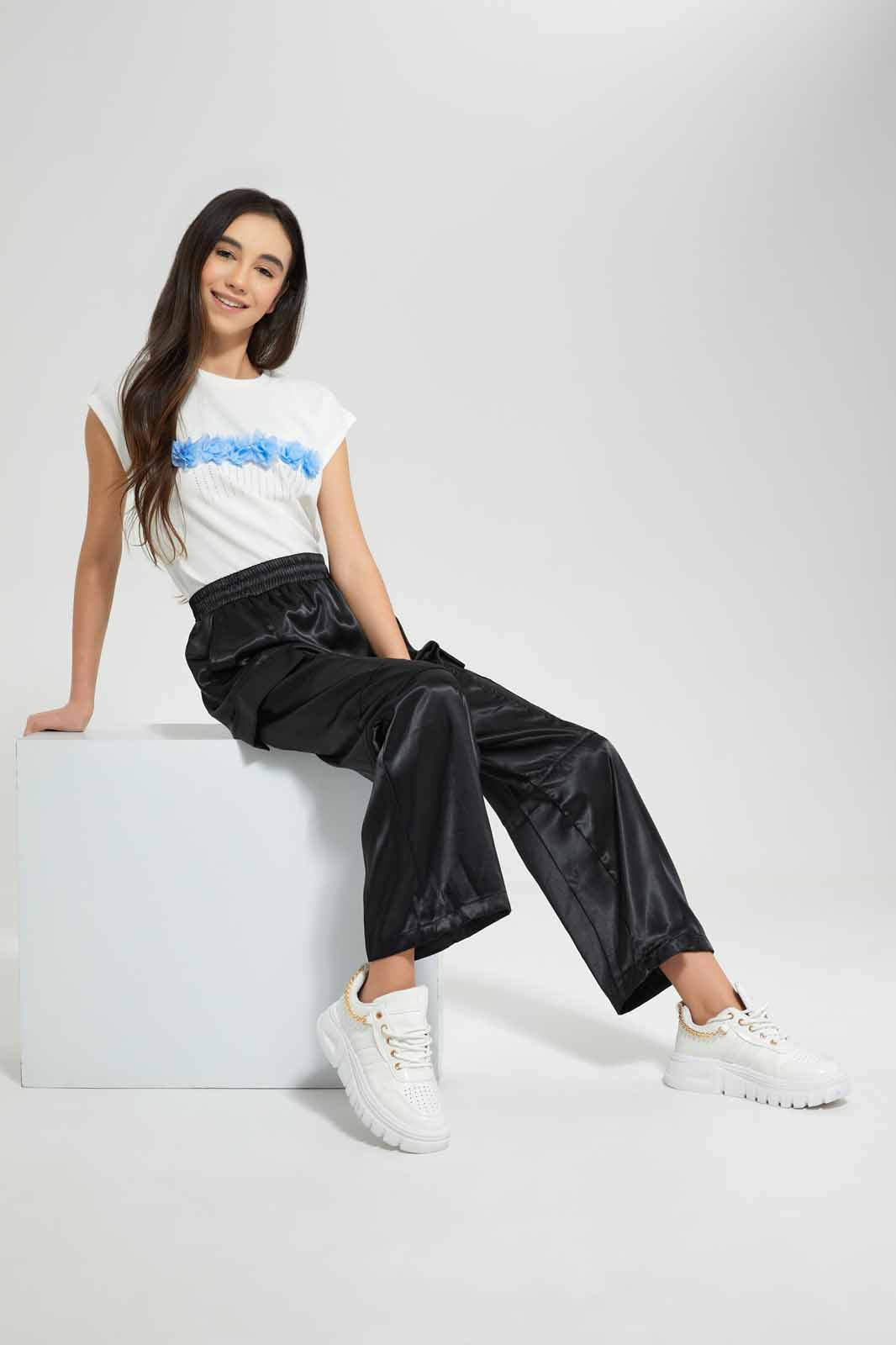 Redtag-White-Embellished-Top-Category:T-Shirts,-Colour:White,-Deals:New-In,-Festive,-Filter:Senior-Girls-(9-to-14-Yrs),-GSR-T-Shirts,-New-In-GSR-APL,-Non-Sale,-Section:Girls-(0-to-14Yrs),-W22O-Senior-Girls-9 to 14 Years