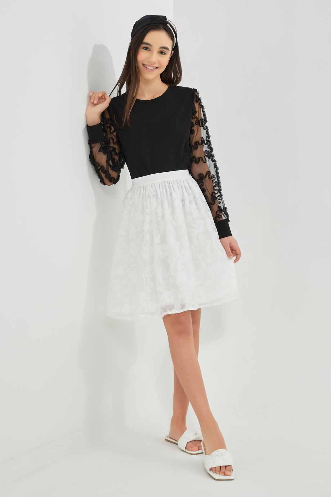 Redtag-White-Organza-Skirt-with-Burnout-Print-Category:Skirts,-Colour:White,-Deals:New-In,-Festive,-Filter:Senior-Girls-(9-to-14-Yrs),-GSR-Skirts,-New-In-GSR-APL,-Non-Sale,-Section:Girls-(0-to-14Yrs),-W22O-Senior-Girls-9 to 14 Years