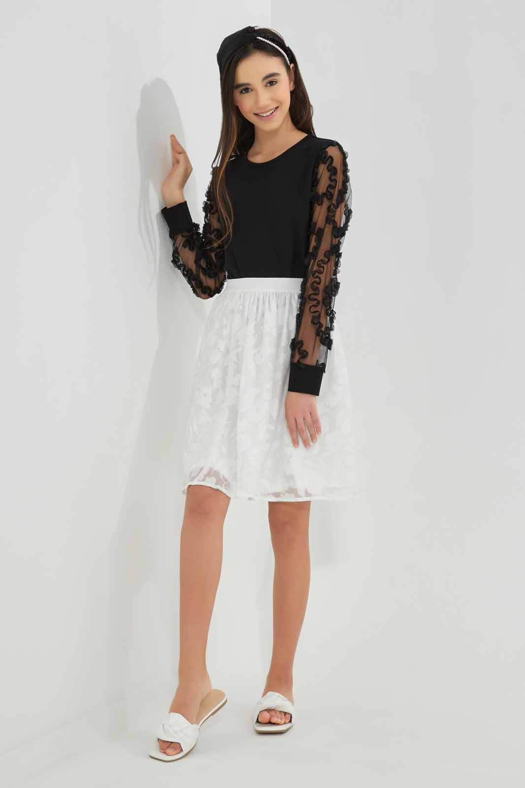 Redtag-White-Organza-Skirt-with-Burnout-Print-Category:Skirts,-Colour:White,-Deals:New-In,-Festive,-Filter:Senior-Girls-(9-to-14-Yrs),-GSR-Skirts,-New-In-GSR-APL,-Non-Sale,-Section:Girls-(0-to-14Yrs),-W22O-Senior-Girls-9 to 14 Years