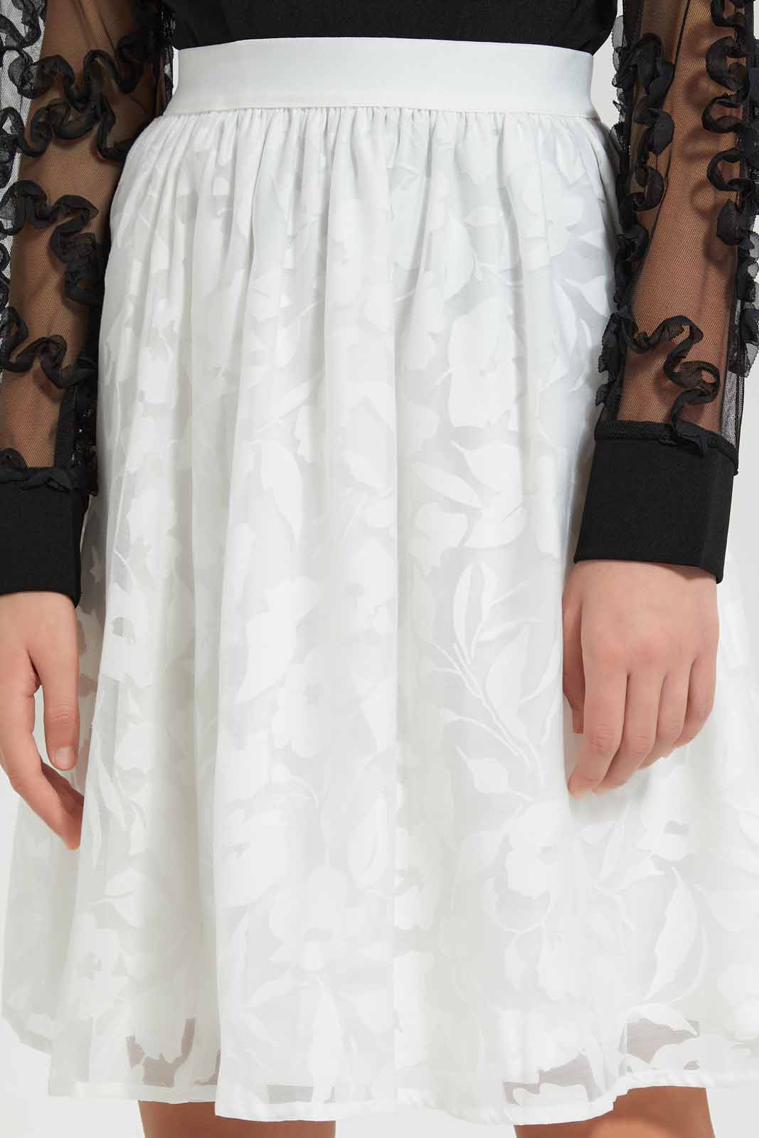 Redtag-White-Organza-Skirt-with-Burnout-Print-Category:Skirts,-Colour:White,-Deals:New-In,-Festive,-Filter:Senior-Girls-(9-to-14-Yrs),-GSR-Skirts,-New-In-GSR-APL,-Non-Sale,-Section:Girls-(0-to-14Yrs),-W22O-Senior-Girls-9 to 14 Years