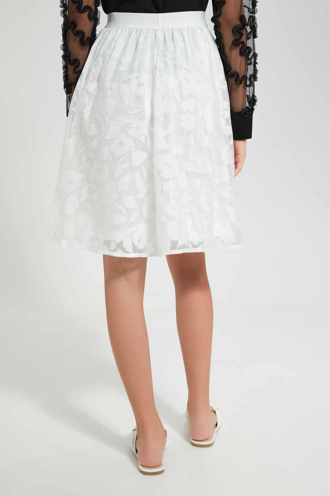 Redtag-White-Organza-Skirt-with-Burnout-Print-Category:Skirts,-Colour:White,-Deals:New-In,-Festive,-Filter:Senior-Girls-(9-to-14-Yrs),-GSR-Skirts,-New-In-GSR-APL,-Non-Sale,-Section:Girls-(0-to-14Yrs),-W22O-Senior-Girls-9 to 14 Years
