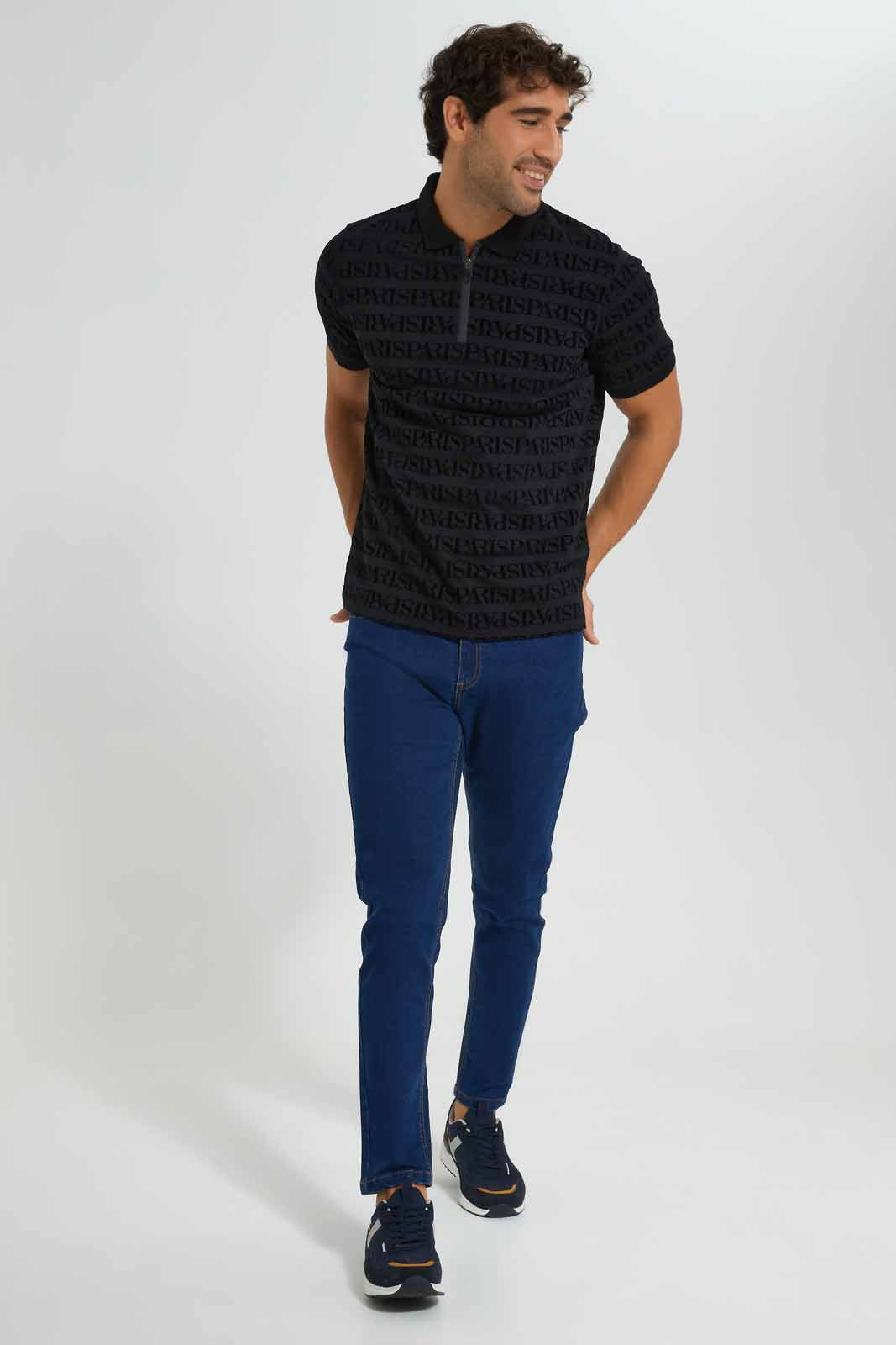 Redtag-Black-Printed-Flock-Print-Polo-Shirt-Category:Polo-T-Shirts,-Colour:Black,-Deals:New-In,-EID,-Filter:Men's-Clothing,-Men-Polo-T-Shirts,-New-In-Men,-Non-Sale,-Section:Men,-W22O-Men's-