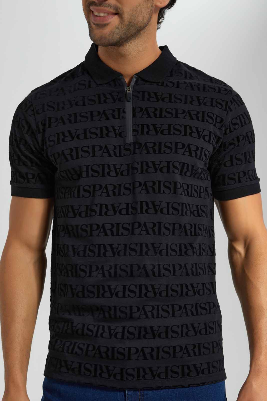 Redtag-Black-Printed-Flock-Print-Polo-Shirt-Category:Polo-T-Shirts,-Colour:Black,-Deals:New-In,-EID,-Filter:Men's-Clothing,-Men-Polo-T-Shirts,-New-In-Men,-Non-Sale,-Section:Men,-W22O-Men's-