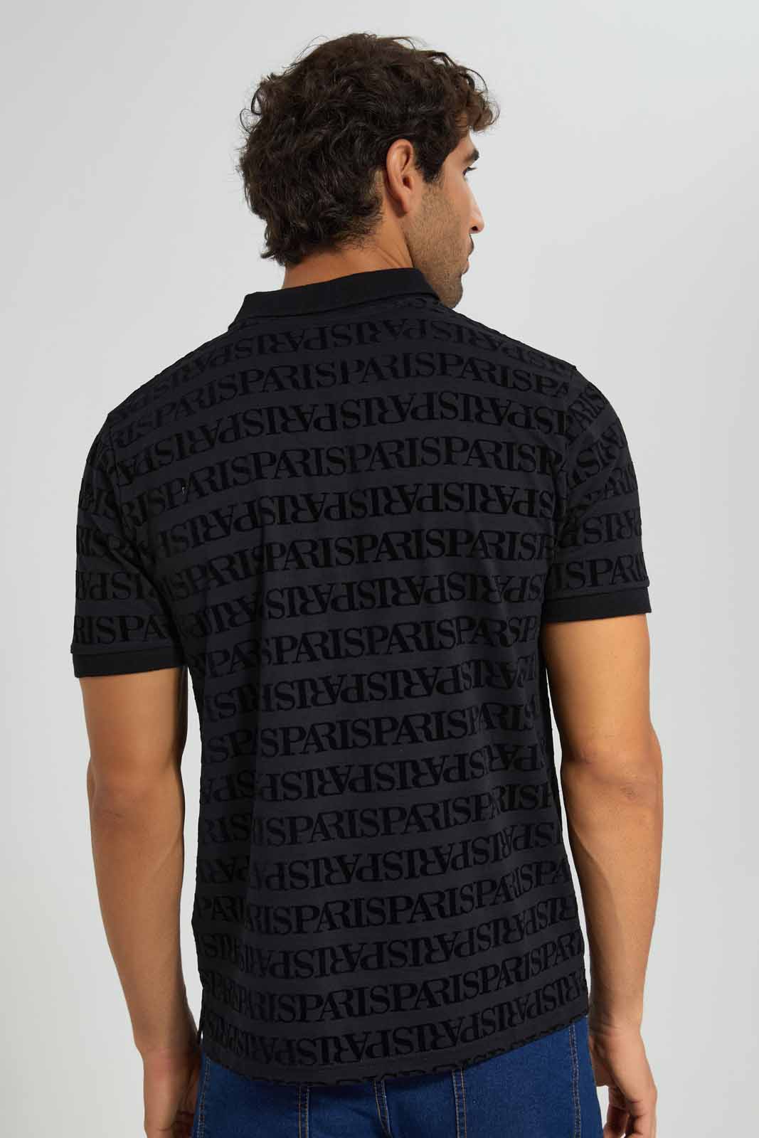 Redtag-Black-Printed-Flock-Print-Polo-Shirt-Category:Polo-T-Shirts,-Colour:Black,-Deals:New-In,-EID,-Filter:Men's-Clothing,-Men-Polo-T-Shirts,-New-In-Men,-Non-Sale,-Section:Men,-W22O-Men's-
