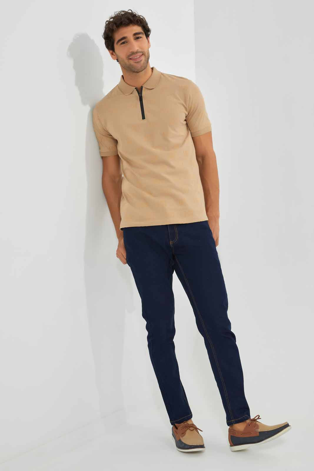 Redtag-Beige-Printed-Flock-Print-Polo-Shirt-Category:Polo-T-Shirts,-Colour:Beige,-Deals:New-In,-EID,-Filter:Men's-Clothing,-Men-Polo-T-Shirts,-New-In-Men,-Non-Sale,-Section:Men,-W22O-Men's-