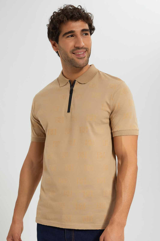 Redtag-Beige-Printed-Flock-Print-Polo-Shirt-Category:Polo-T-Shirts,-Colour:Beige,-Deals:New-In,-EID,-Filter:Men's-Clothing,-Men-Polo-T-Shirts,-New-In-Men,-Non-Sale,-Section:Men,-W22O-Men's-
