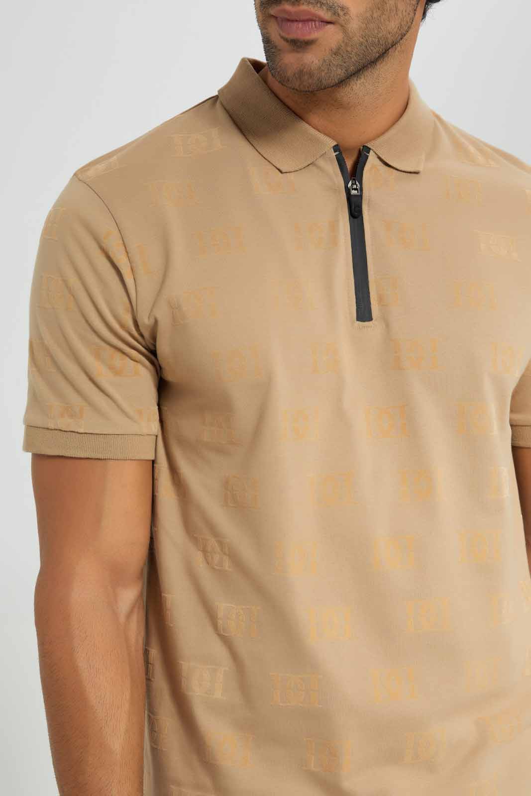 Redtag-Beige-Printed-Flock-Print-Polo-Shirt-Category:Polo-T-Shirts,-Colour:Beige,-Deals:New-In,-EID,-Filter:Men's-Clothing,-Men-Polo-T-Shirts,-New-In-Men,-Non-Sale,-Section:Men,-W22O-Men's-