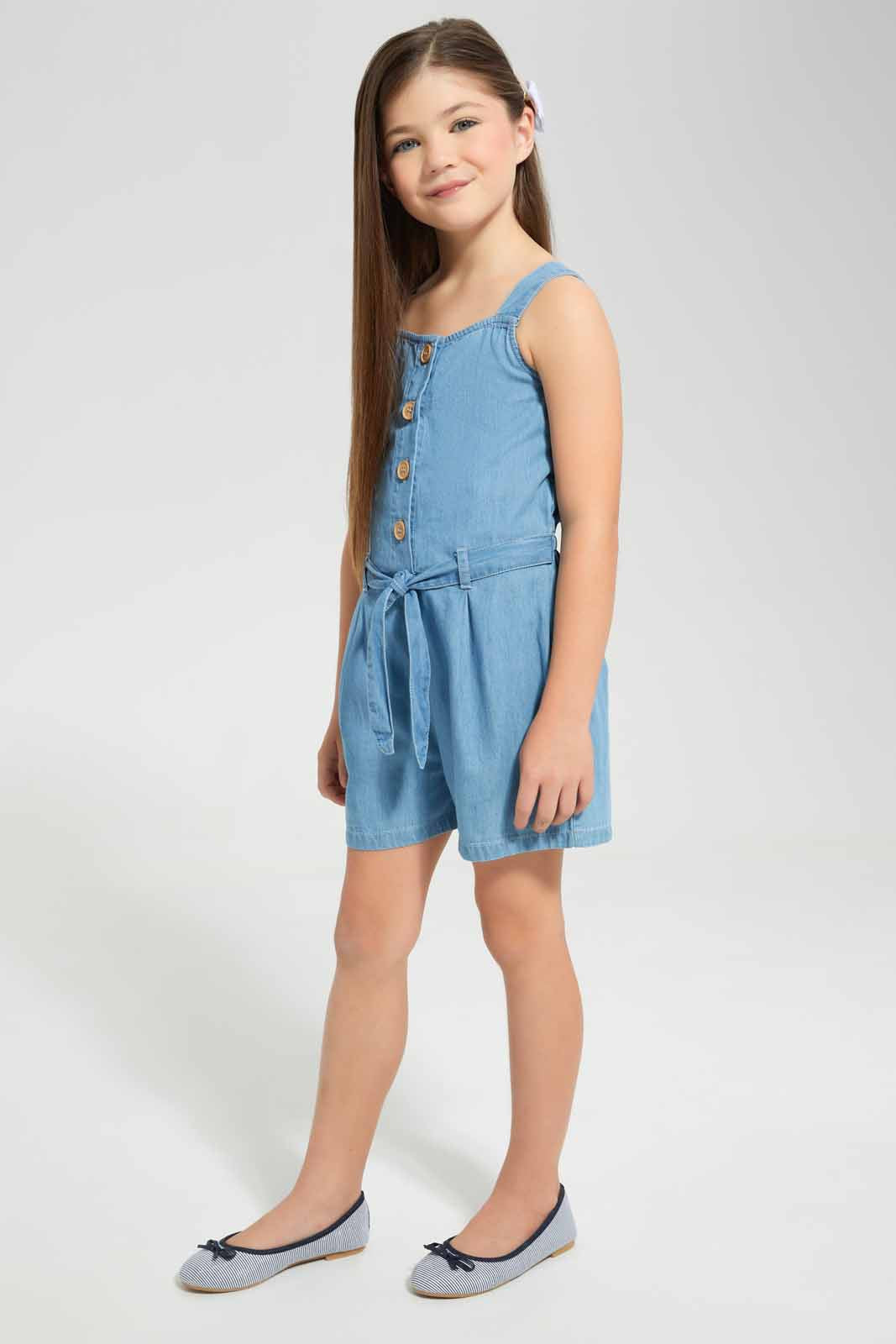 Redtag-Blue-Denim-Jump-Suit-With-Belt-Category:Jumpsuits,-Colour:Blue,-Filter:Girls-(2-to-8-Yrs),-Girls-Jumpsuits,-New-In,-New-In-GIR,-Non-Sale,-S22D,-Section:Kidswear-Girls-