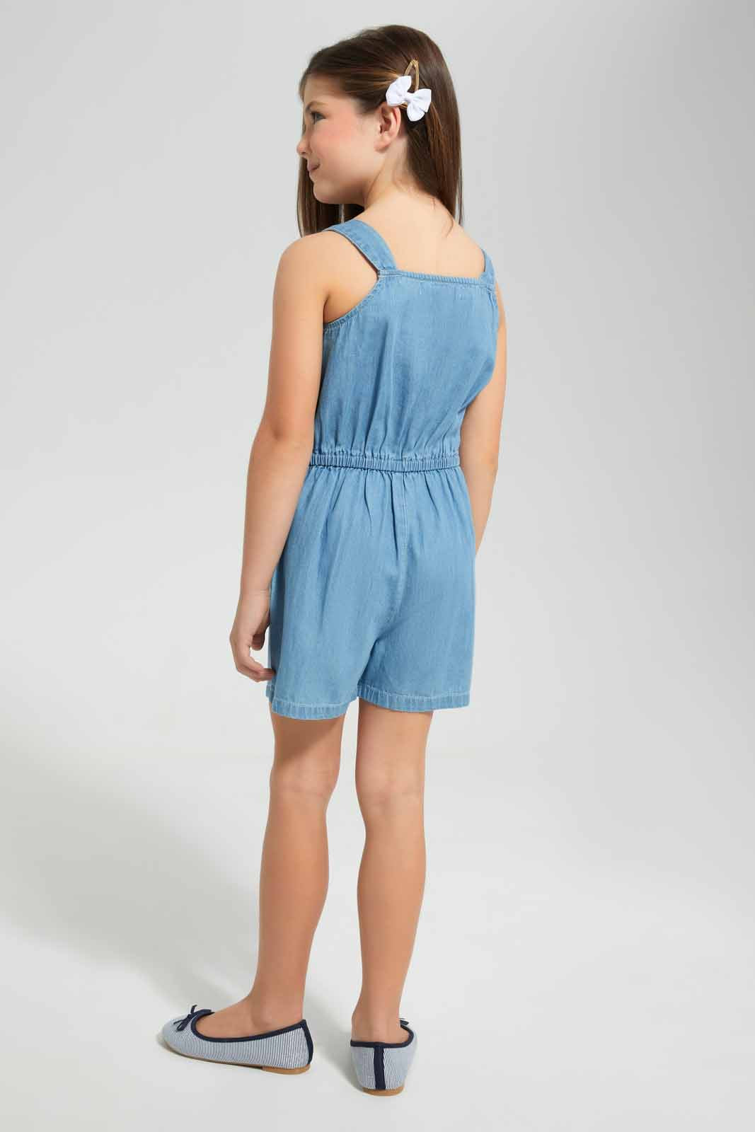 Redtag-Blue-Denim-Jump-Suit-With-Belt-Category:Jumpsuits,-Colour:Blue,-Filter:Girls-(2-to-8-Yrs),-Girls-Jumpsuits,-New-In,-New-In-GIR,-Non-Sale,-S22D,-Section:Kidswear-Girls-