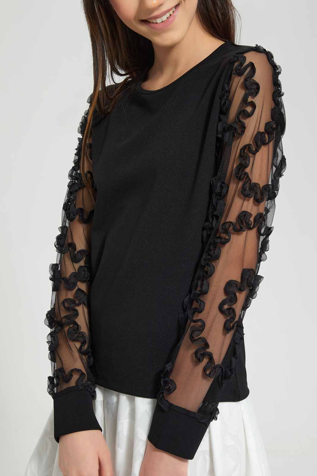 Redtag-Black-Organza-Sleeve-Top-Category:Blouses,-Colour:Black,-Deals:New-In,-Festive,-Filter:Senior-Girls-(9-to-14-Yrs),-GSR-Blouses,-New-In-GSR-APL,-Non-Sale,-Section:Girls-(0-to-14Yrs),-W22O-Senior-Girls-9 to 14 Years