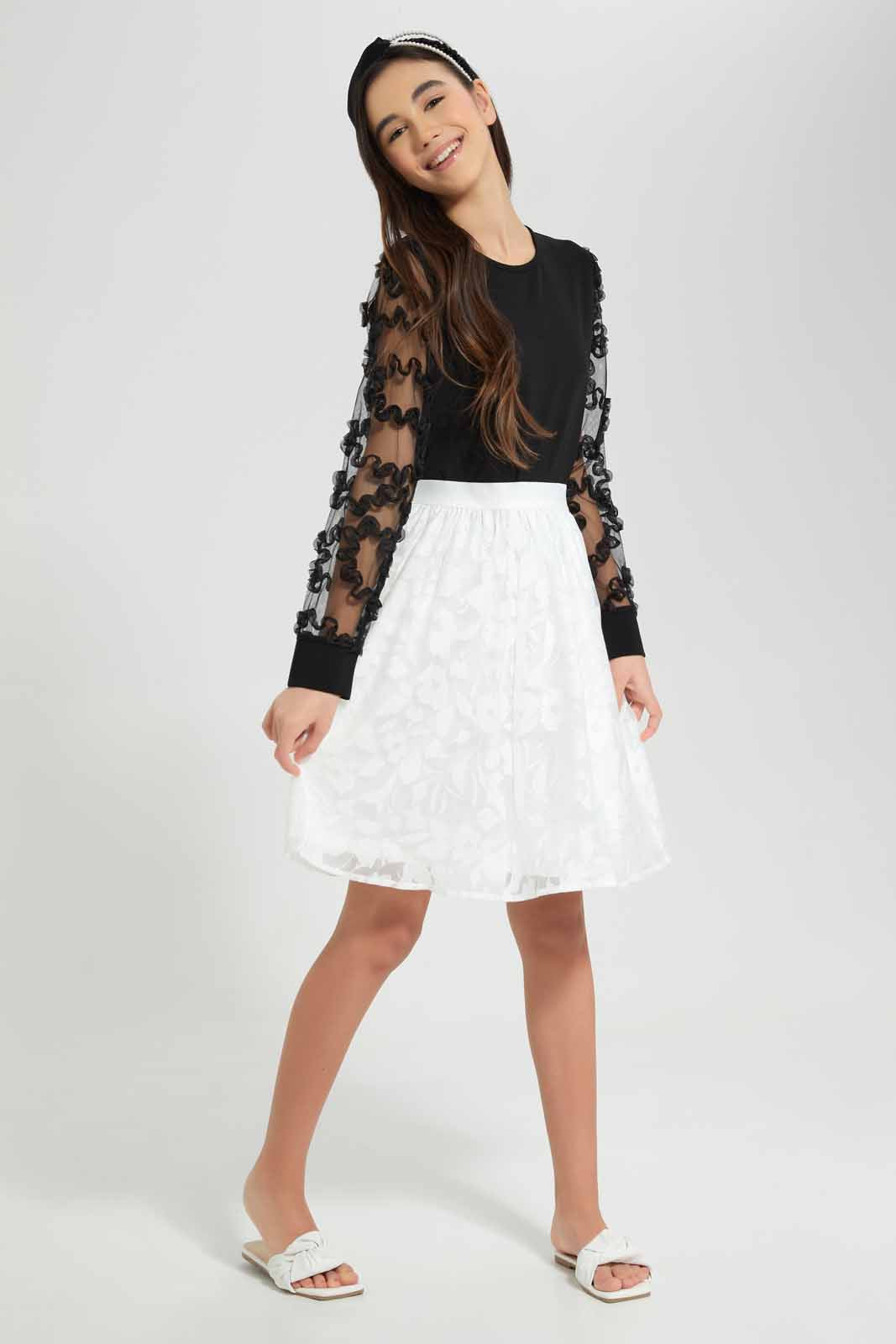 Redtag-Black-Organza-Sleeve-Top-Category:Blouses,-Colour:Black,-Deals:New-In,-Festive,-Filter:Senior-Girls-(9-to-14-Yrs),-GSR-Blouses,-New-In-GSR-APL,-Non-Sale,-Section:Girls-(0-to-14Yrs),-W22O-Senior-Girls-9 to 14 Years