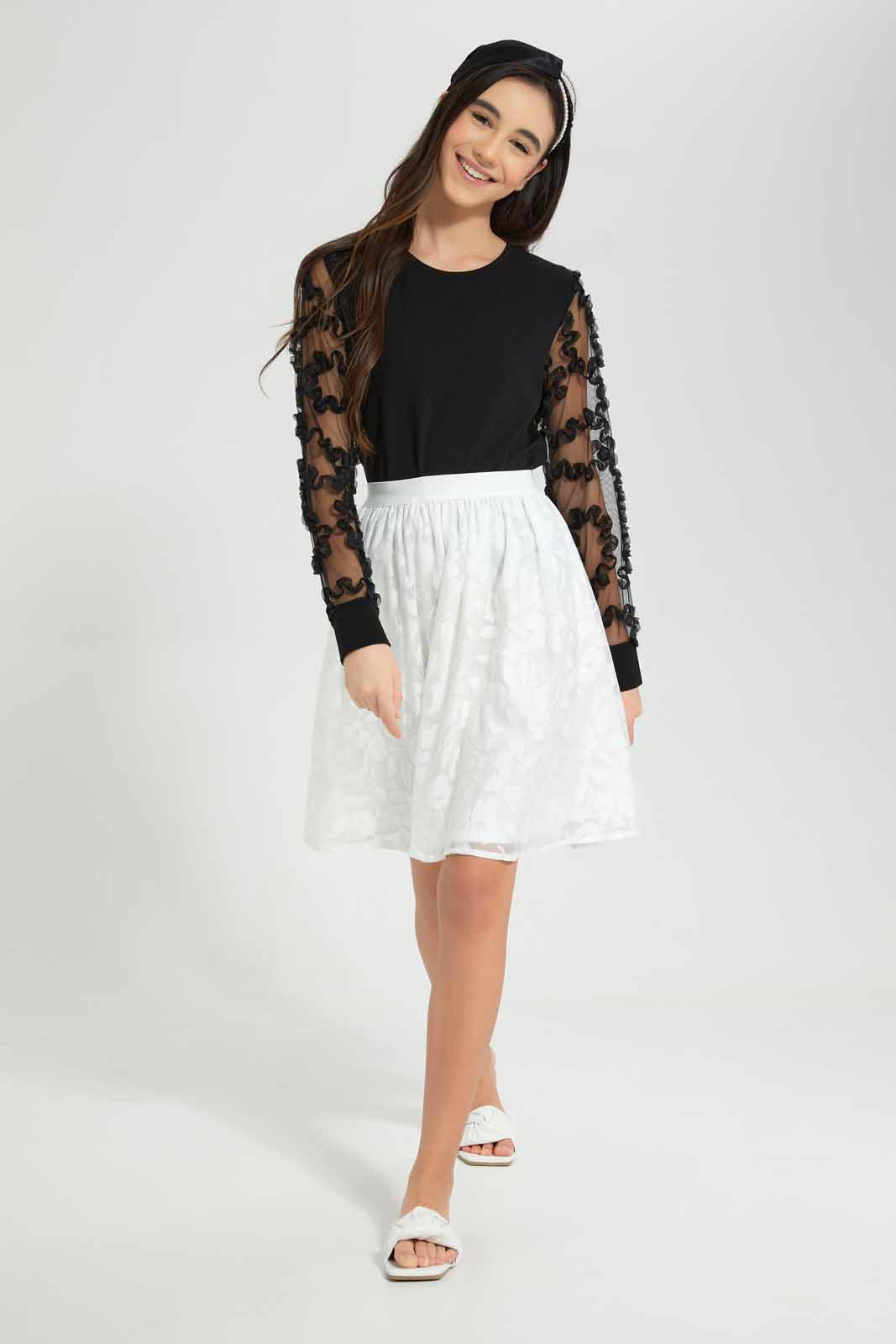 Redtag-Black-Organza-Sleeve-Top-Category:Blouses,-Colour:Black,-Deals:New-In,-Festive,-Filter:Senior-Girls-(9-to-14-Yrs),-GSR-Blouses,-New-In-GSR-APL,-Non-Sale,-Section:Girls-(0-to-14Yrs),-W22O-Senior-Girls-9 to 14 Years