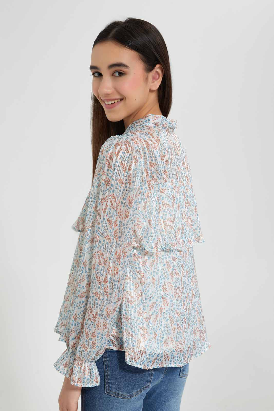 Redtag-Lt.-Blue-Ditsy-Print-Lurex-Ruffled-Blouse-Category:Blouses,-Colour:Assorted,-Deals:New-In,-Festive,-Filter:Senior-Girls-(9-to-14-Yrs),-GSR-Blouses,-New-In-GSR-APL,-Non-Sale,-Section:Girls-(0-to-14Yrs),-W22O-Senior-Girls-9 to 14 Years