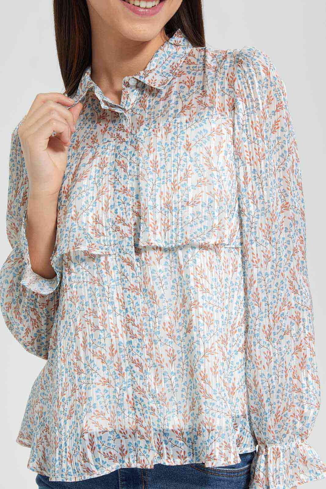 Redtag-Lt.-Blue-Ditsy-Print-Lurex-Ruffled-Blouse-Category:Blouses,-Colour:Assorted,-Deals:New-In,-Festive,-Filter:Senior-Girls-(9-to-14-Yrs),-GSR-Blouses,-New-In-GSR-APL,-Non-Sale,-Section:Girls-(0-to-14Yrs),-W22O-Senior-Girls-9 to 14 Years