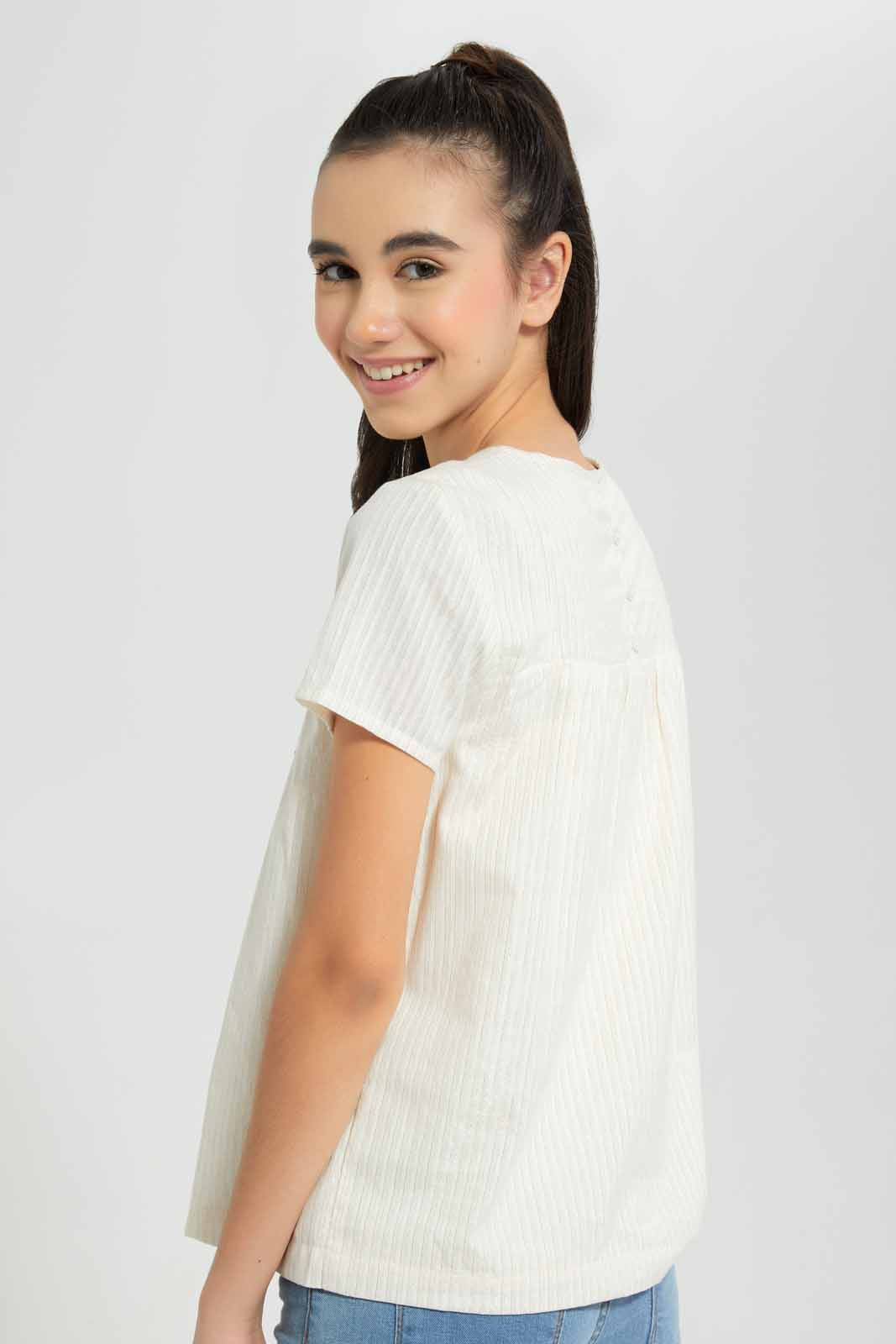 Redtag-White/Gold-Embroidered-Lurex-Blouse-Category:Blouses,-Colour:Assorted,-Deals:New-In,-Festive,-Filter:Senior-Girls-(9-to-14-Yrs),-GSR-Blouses,-New-In-GSR-APL,-Non-Sale,-Section:Girls-(0-to-14Yrs),-W22O-Senior-Girls-9 to 14 Years