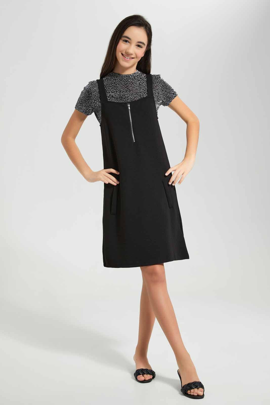 Redtag-Black/Gold-Lurex-Twofer-Dress-Category:Dresses,-Colour:Black,-Deals:New-In,-Festive,-Filter:Senior-Girls-(9-to-14-Yrs),-GSR-Dresses,-New-In-GSR-APL,-Non-Sale,-Section:Girls-(0-to-14Yrs),-W22O-Senior-Girls-9 to 14 Years
