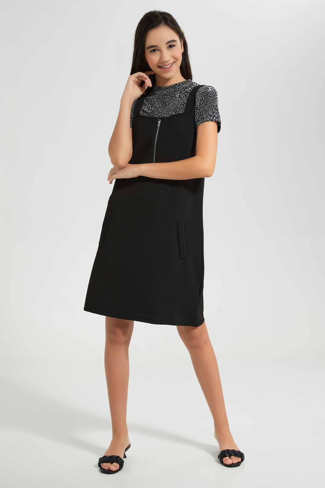 Redtag-Black/Gold-Lurex-Twofer-Dress-Category:Dresses,-Colour:Black,-Deals:New-In,-Festive,-Filter:Senior-Girls-(9-to-14-Yrs),-GSR-Dresses,-New-In-GSR-APL,-Non-Sale,-Section:Girls-(0-to-14Yrs),-W22O-Senior-Girls-9 to 14 Years