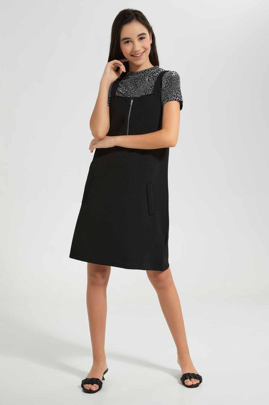 Redtag-Black/Gold-Lurex-Twofer-Dress-Category:Dresses,-Colour:Black,-Deals:New-In,-Festive,-Filter:Senior-Girls-(9-to-14-Yrs),-GSR-Dresses,-New-In-GSR-APL,-Non-Sale,-Section:Girls-(0-to-14Yrs),-W22O-Senior-Girls-9 to 14 Years