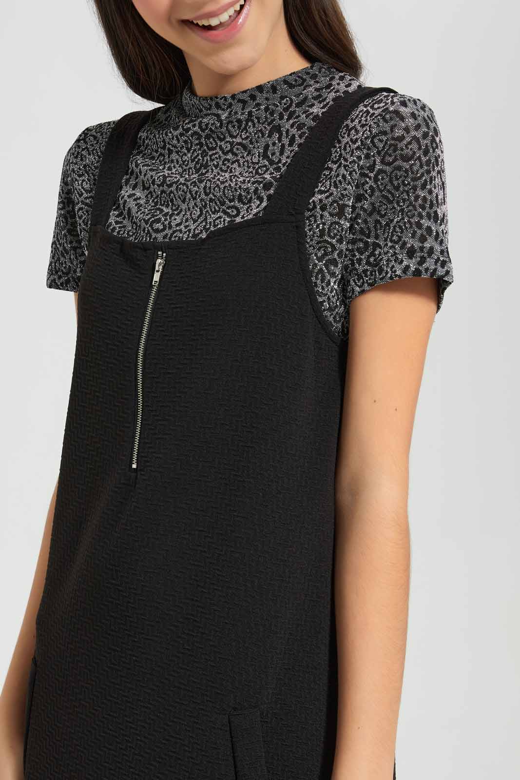 Redtag-Black/Gold-Lurex-Twofer-Dress-Category:Dresses,-Colour:Black,-Deals:New-In,-Festive,-Filter:Senior-Girls-(9-to-14-Yrs),-GSR-Dresses,-New-In-GSR-APL,-Non-Sale,-Section:Girls-(0-to-14Yrs),-W22O-Senior-Girls-9 to 14 Years