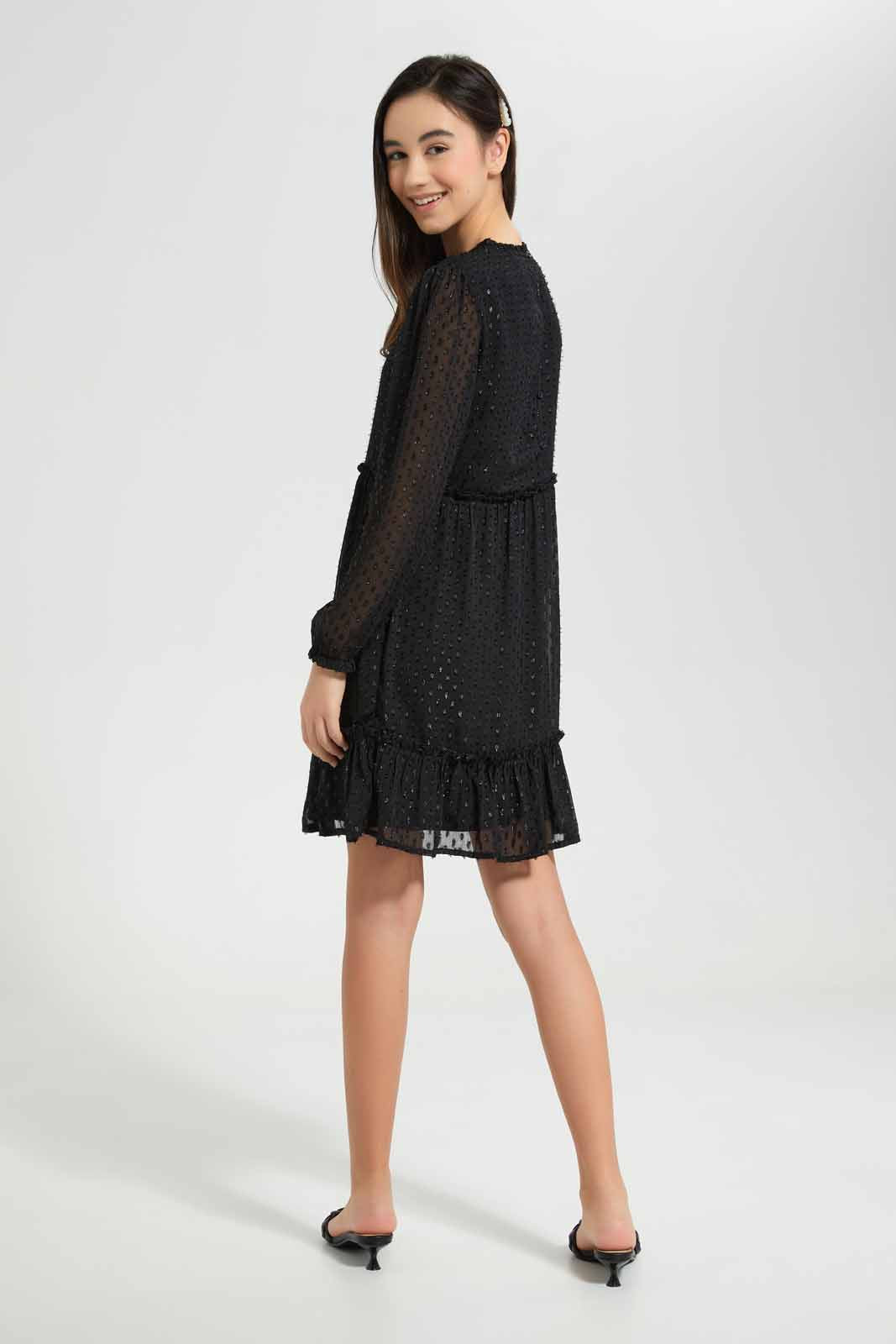 Redtag-Black-Dobby-Lurex-Dress-Category:Dresses,-Colour:Black,-Deals:New-In,-Festive,-Filter:Senior-Girls-(9-to-14-Yrs),-GSR-Dresses,-New-In-GSR-APL,-Non-Sale,-Section:Girls-(0-to-14Yrs),-W22O-Senior-Girls-9 to 14 Years