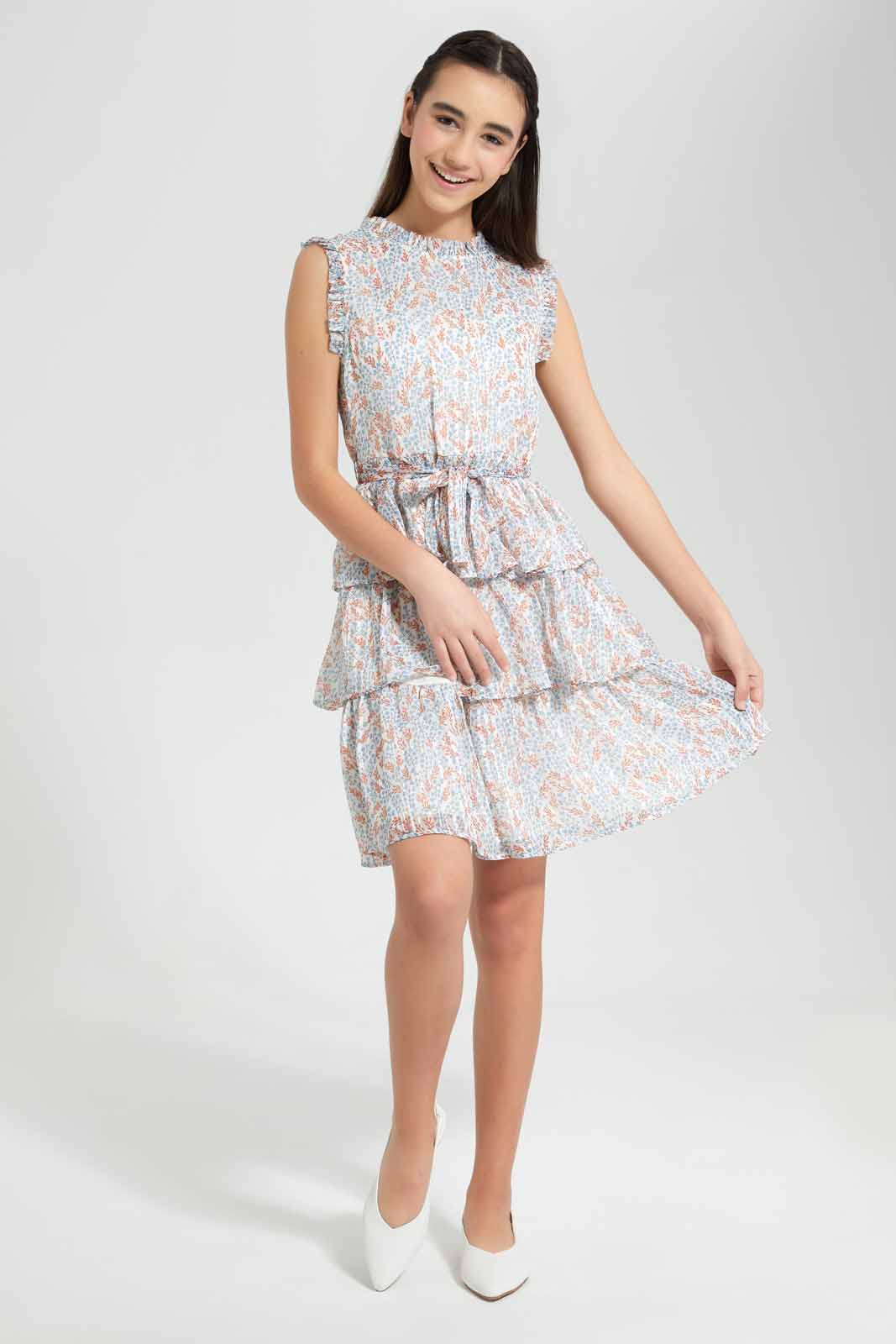 Redtag-Lt-Blue-Ditsy-Print-Lurex-Layered-Dress-Category:Dresses,-Colour:Assorted,-Deals:New-In,-Festive,-Filter:Senior-Girls-(9-to-14-Yrs),-GSR-Dresses,-New-In-GSR-APL,-Non-Sale,-Section:Girls-(0-to-14Yrs),-W22O-Senior-Girls-9 to 14 Years
