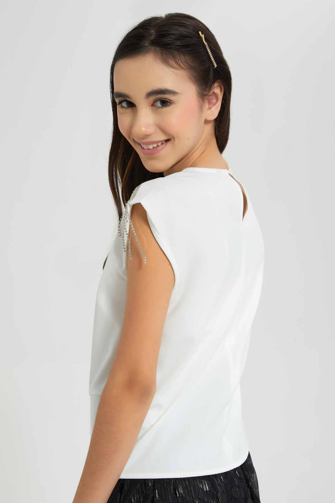 Redtag-White-Overlay-Top-With-Studs-Category:Blouses,-Colour:White,-Deals:New-In,-Festive,-Filter:Senior-Girls-(9-to-14-Yrs),-GSR-Blouses,-New-In-GSR-APL,-Non-Sale,-Section:Girls-(0-to-14Yrs),-W22O-Senior-Girls-9 to 14 Years