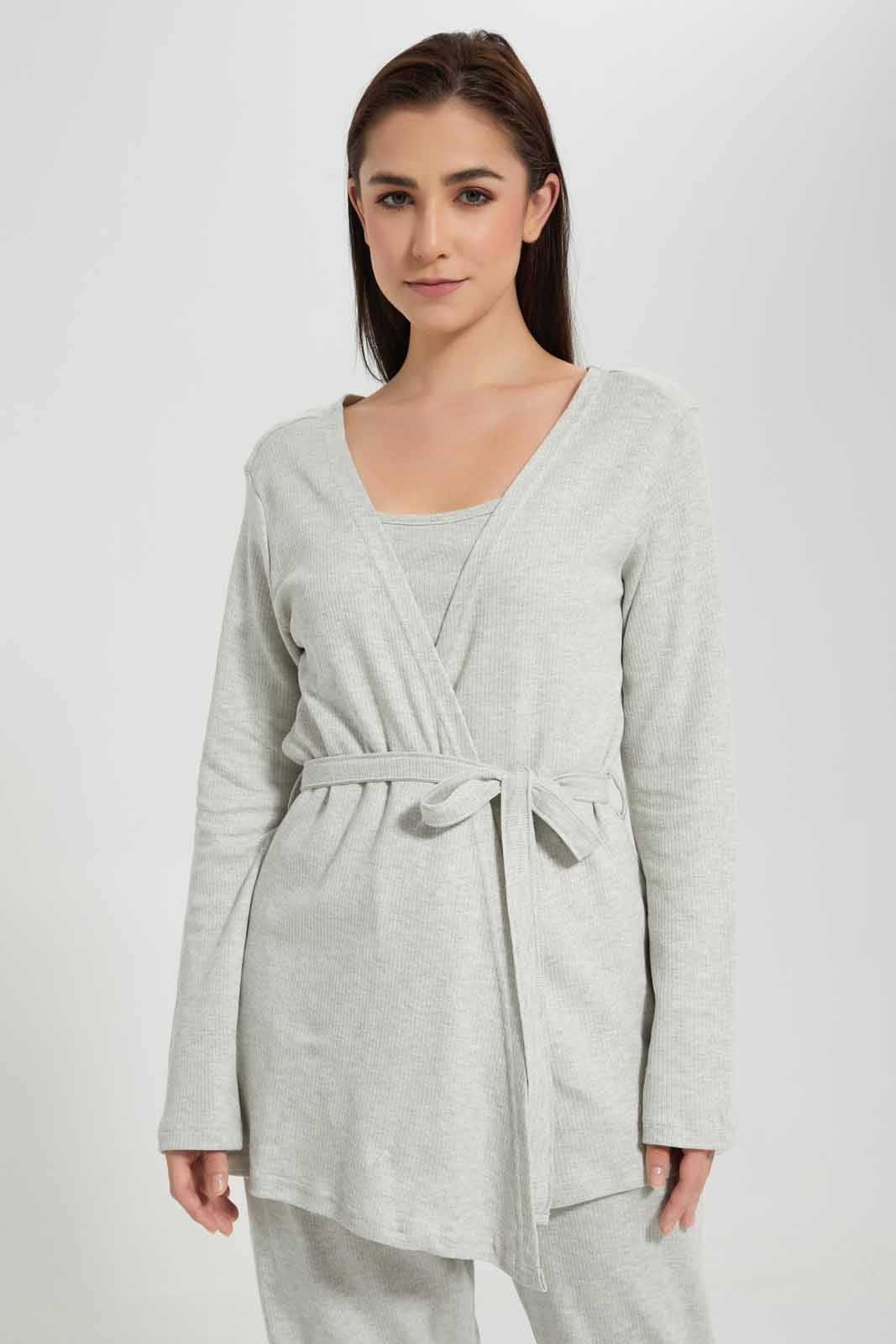 Redtag-Ecru-Plain-Strappy-Pyjama-Set-With-Robe-Category:Pyjama-Sets,-Colour:Ecru,-Deals:New-In,-Filter:Women's-Clothing,-New-In-Women,-Non-Sale,-S22D,-Section:Women,-Women-Pyjama-Sets--