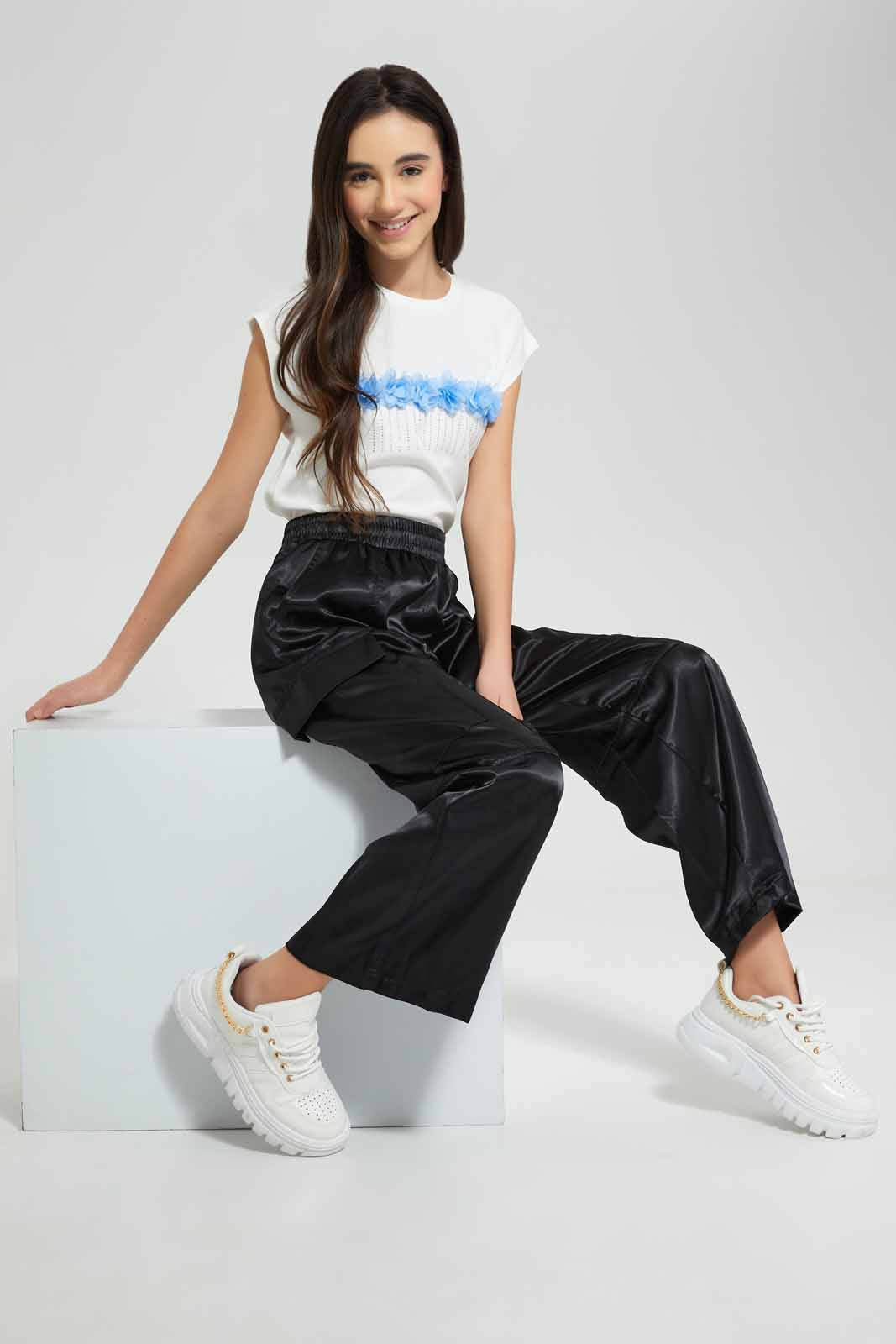 Redtag-Black-Shinny-Cargo-Pant-Category:Trousers,-Colour:Black,-Deals:New-In,-Festive,-Filter:Senior-Girls-(9-to-14-Yrs),-GSR-Trousers,-New-In-GSR-APL,-Non-Sale,-Section:Girls-(0-to-14Yrs),-W22O-Senior-Girls-9 to 14 Years