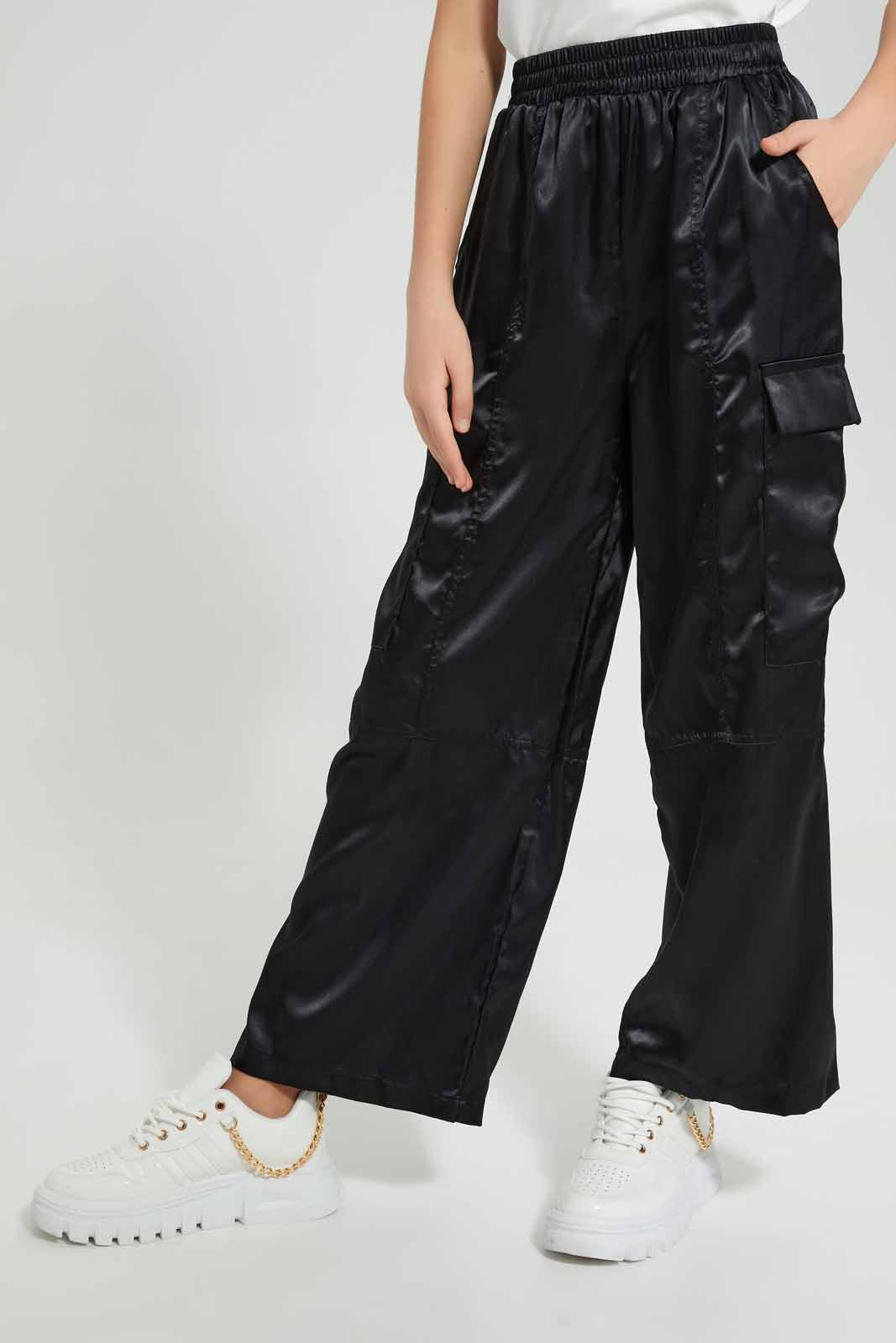 Redtag-Black-Shinny-Cargo-Pant-Category:Trousers,-Colour:Black,-Deals:New-In,-Festive,-Filter:Senior-Girls-(9-to-14-Yrs),-GSR-Trousers,-New-In-GSR-APL,-Non-Sale,-Section:Girls-(0-to-14Yrs),-W22O-Senior-Girls-9 to 14 Years