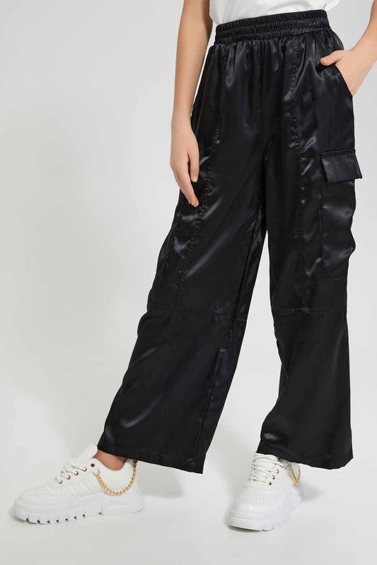 Redtag-Black-Shinny-Cargo-Pant-Category:Trousers,-Colour:Black,-Deals:New-In,-Festive,-Filter:Senior-Girls-(9-to-14-Yrs),-GSR-Trousers,-New-In-GSR-APL,-Non-Sale,-Section:Girls-(0-to-14Yrs),-W22O-Senior-Girls-9 to 14 Years