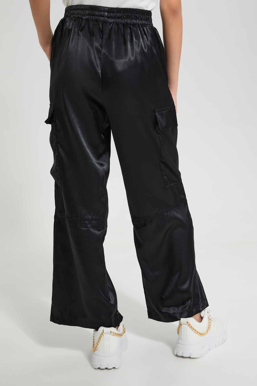 Redtag-Black-Shinny-Cargo-Pant-Category:Trousers,-Colour:Black,-Deals:New-In,-Festive,-Filter:Senior-Girls-(9-to-14-Yrs),-GSR-Trousers,-New-In-GSR-APL,-Non-Sale,-Section:Girls-(0-to-14Yrs),-W22O-Senior-Girls-9 to 14 Years