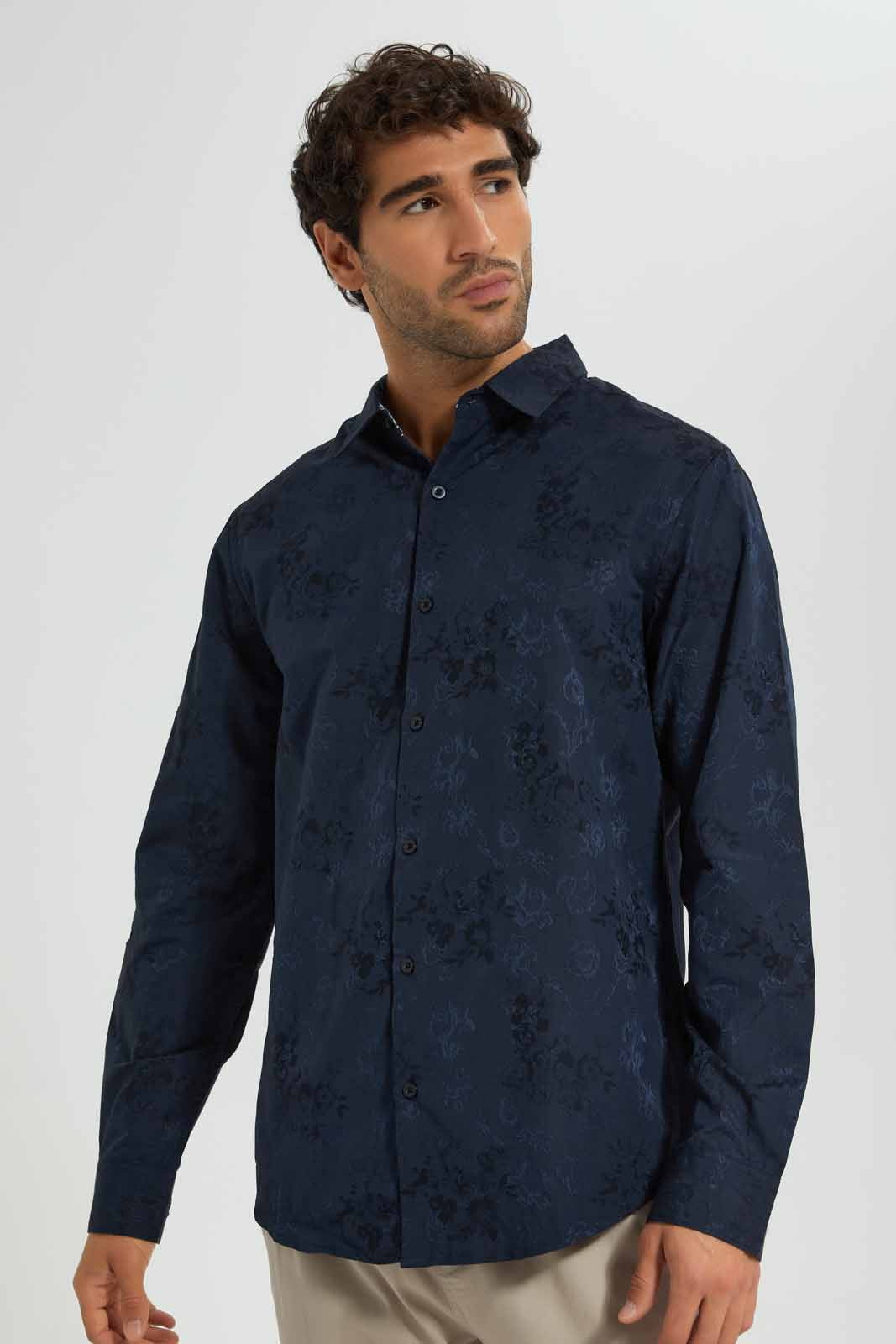 Redtag-Navy-Jacquard-Shirt-Category:Shirts,-Colour:Navy,-Deals:New-In,-Festive,-Filter:Men's-Clothing,-Men-Shirts,-New-In-Men-APL,-Non-Sale,-Section:Men,-W22O-Men's-