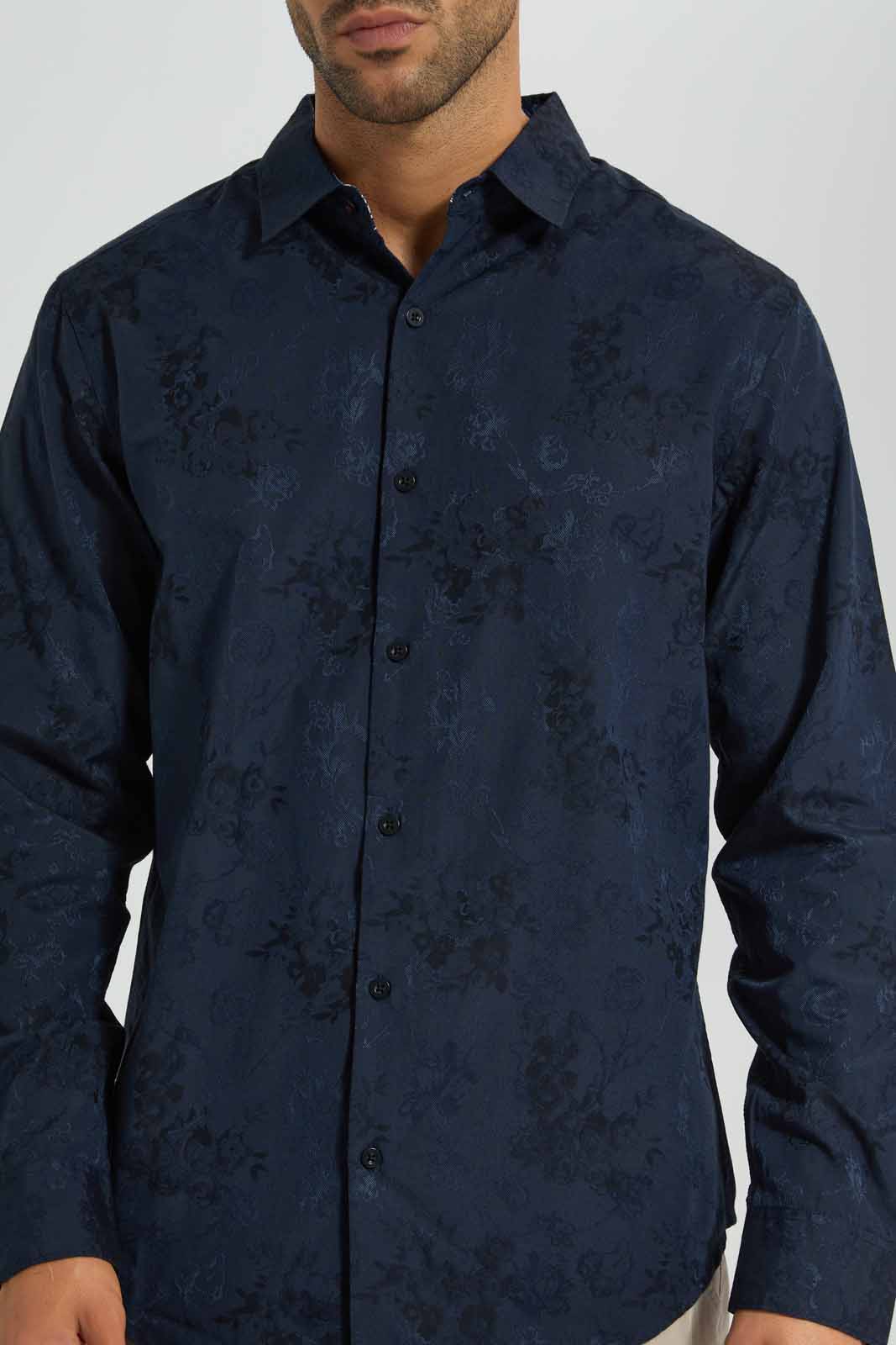 Redtag-Navy-Jacquard-Shirt-Category:Shirts,-Colour:Navy,-Deals:New-In,-Festive,-Filter:Men's-Clothing,-Men-Shirts,-New-In-Men-APL,-Non-Sale,-Section:Men,-W22O-Men's-