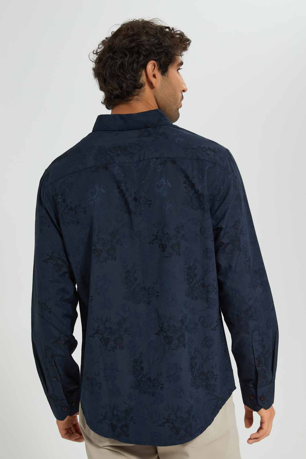 Redtag-Navy-Jacquard-Shirt-Category:Shirts,-Colour:Navy,-Deals:New-In,-Festive,-Filter:Men's-Clothing,-Men-Shirts,-New-In-Men-APL,-Non-Sale,-Section:Men,-W22O-Men's-