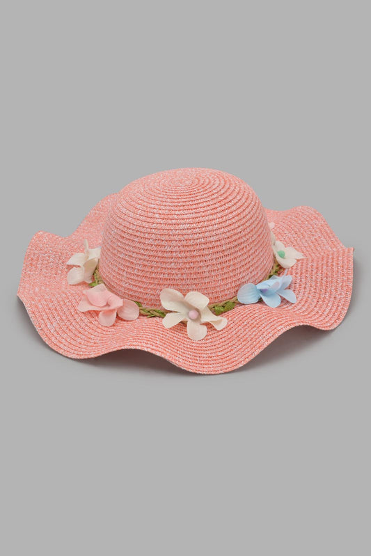 Redtag-Pink-Floral-Embellished-Hat-Category:Caps-&-Hats,-Colour:Assorted,-Filter:Girls-Accessories,-GIR-Caps-&-Hats,-New-In,-New-In-GIR-ACC,-Non-Sale,-Section:Girls-(0-to-14Yrs),-W22O-Girls-