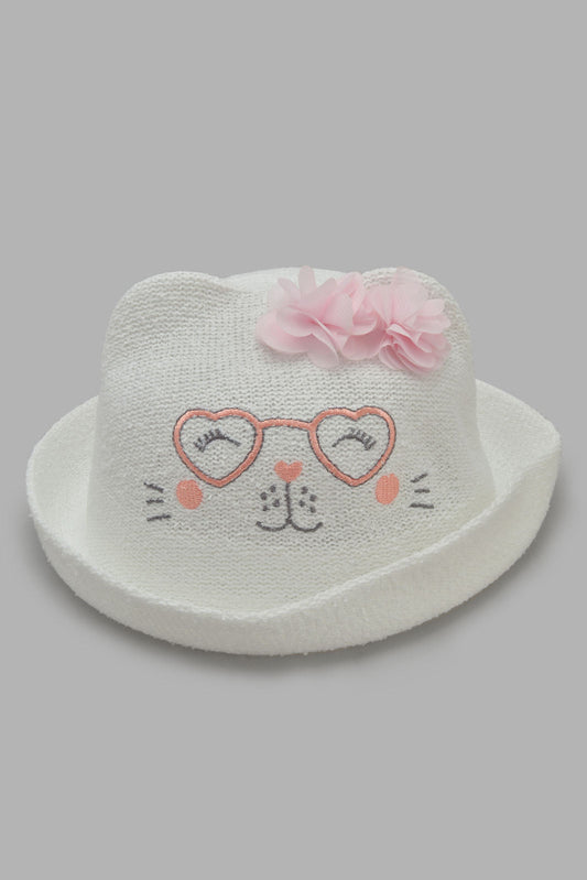 Redtag-White-Embellished-Hat-Category:Caps-&-Hats,-Colour:Assorted,-Filter:Girls-Accessories,-GIR-Caps-&-Hats,-New-In,-New-In-GIR-ACC,-Non-Sale,-Section:Girls-(0-to-14Yrs),-W22O-Girls-