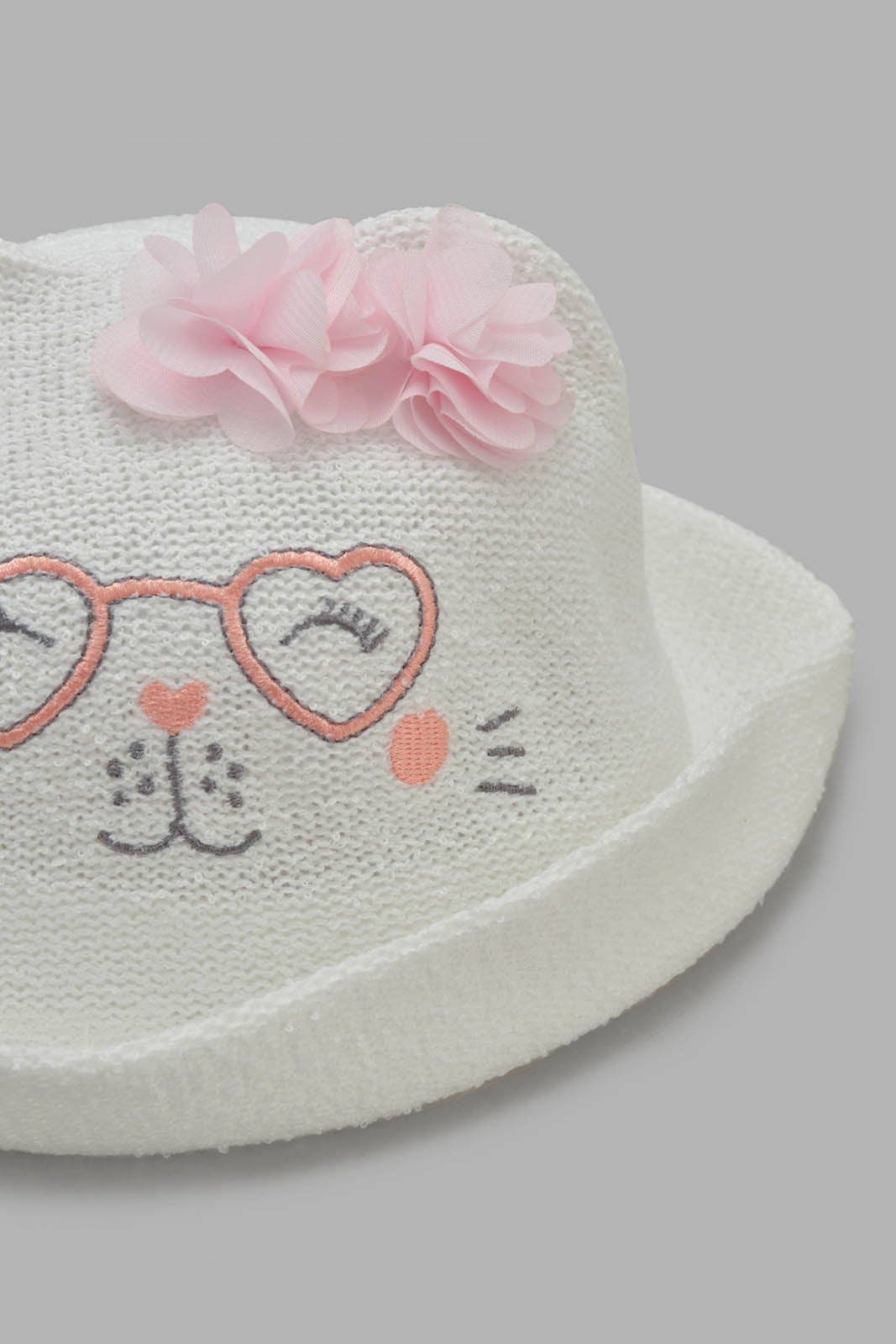Redtag-White-Embellished-Hat-Category:Caps-&-Hats,-Colour:Assorted,-Filter:Girls-Accessories,-GIR-Caps-&-Hats,-New-In,-New-In-GIR-ACC,-Non-Sale,-Section:Girls-(0-to-14Yrs),-W22O-Girls-