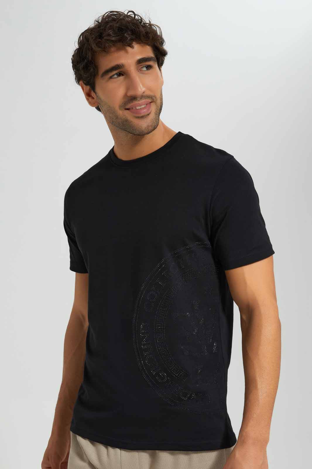 Redtag-Black-T-Shirt-With-Stone-Work-Category:T-Shirts,-Colour:Black,-Deals:New-In,-EID,-Filter:Men's-Clothing,-Men-T-Shirts,-New-In-Men-APL,-Non-Sale,-Section:Men,-W22O-Men's-