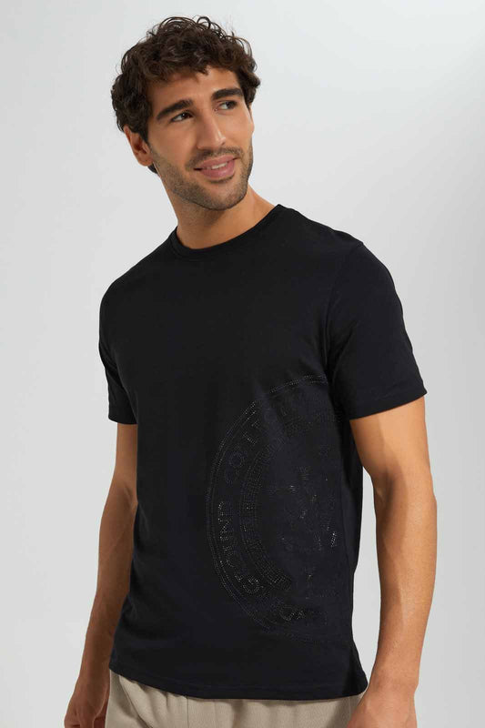 Redtag-Black-T-Shirt-With-Stone-Work-Category:T-Shirts,-Colour:Black,-Deals:New-In,-EID,-Filter:Men's-Clothing,-Men-T-Shirts,-New-In-Men-APL,-Non-Sale,-Section:Men,-W22O-Men's-