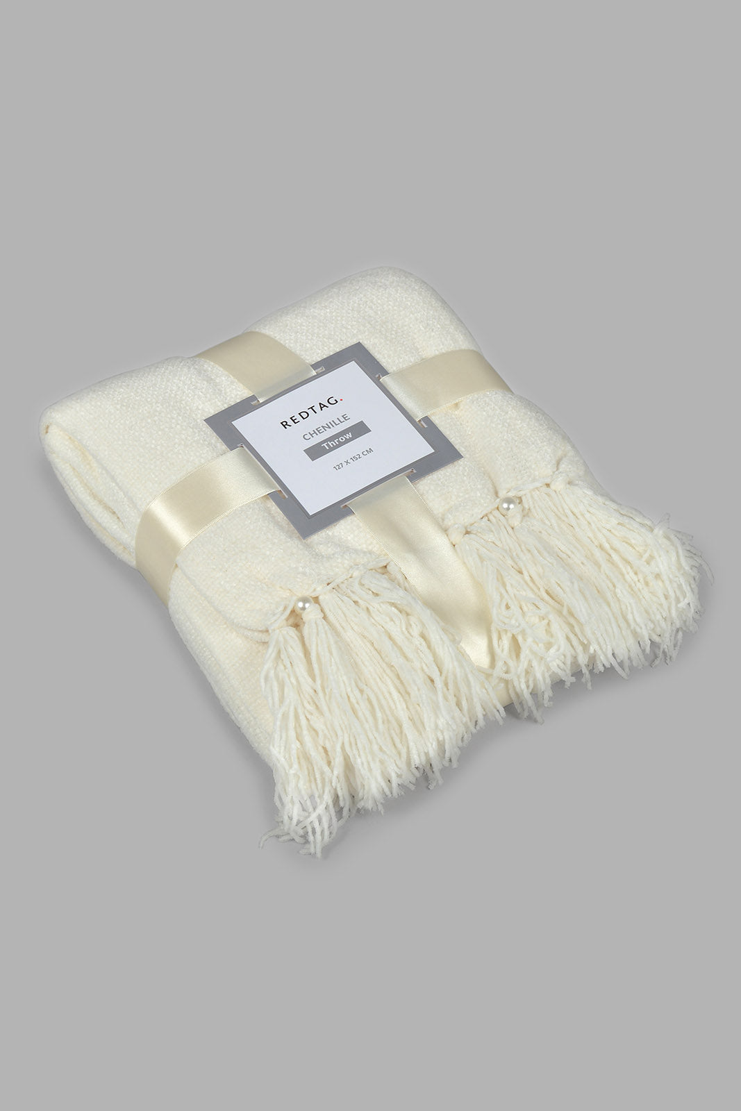 Redtag-Ivory-Chenille-Throw-With-Beaded-Fringe-Category:Throws,-Colour:Ivory,-Deals:New-In,-Elsa,-Filter:Home-Bedroom,-HMW-BED-Throws,-New-In-HMW-BED,-Non-Sale,-S22C,-Section:Homewares-Home-Bedroom-