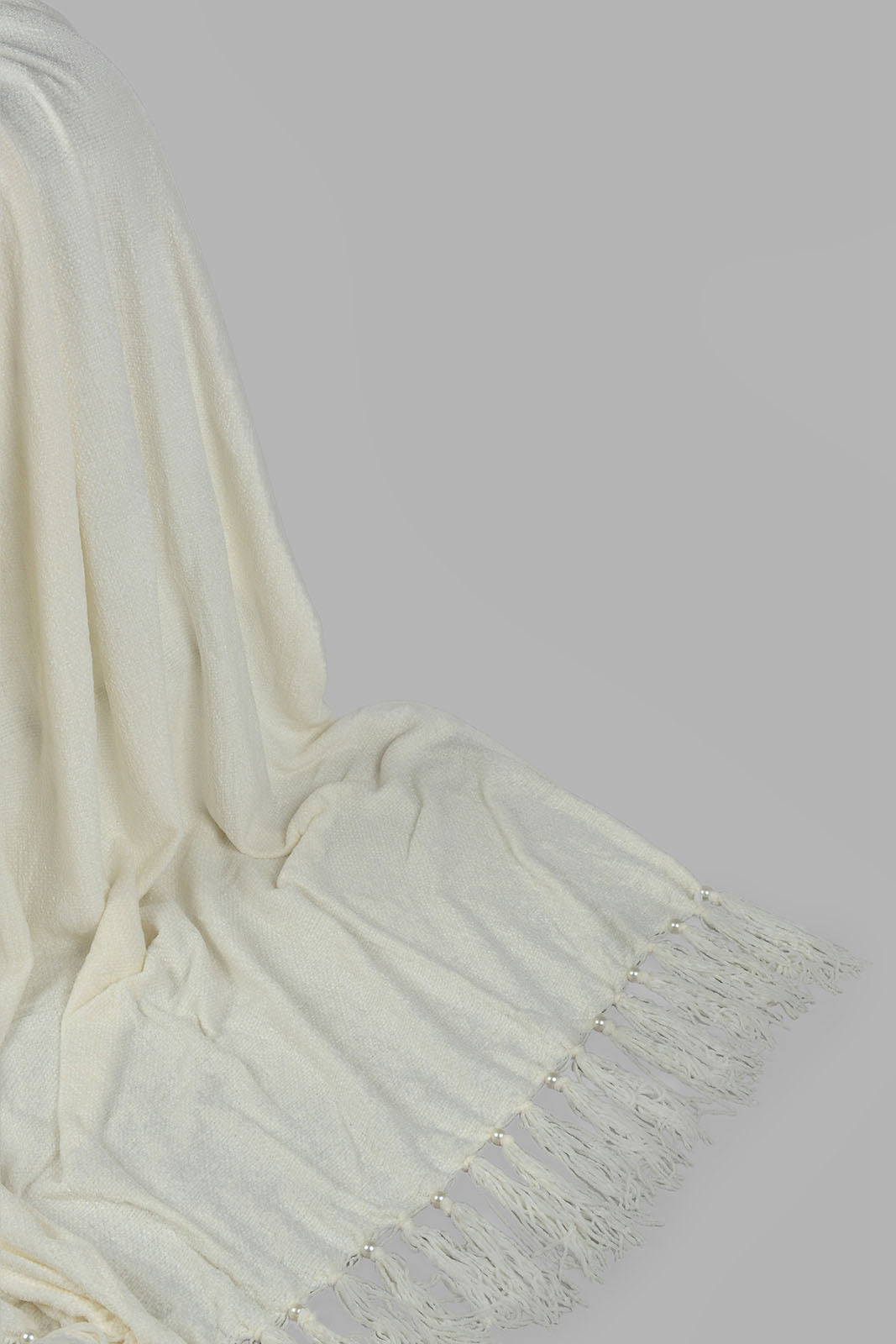 Redtag-Ivory-Chenille-Throw-With-Beaded-Fringe-Category:Throws,-Colour:Ivory,-Deals:New-In,-Elsa,-Filter:Home-Bedroom,-HMW-BED-Throws,-New-In-HMW-BED,-Non-Sale,-S22C,-Section:Homewares-Home-Bedroom-