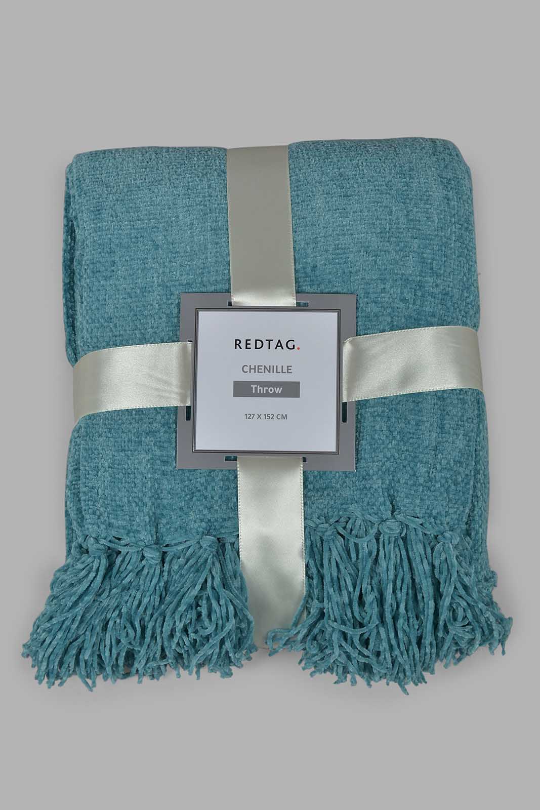 Redtag-Teal-Chenille-Throw-With-Fringe-Category:Throws,-Colour:Teal,-Deals:New-In,-Filter:Home-Bedroom,-HMW-BED-Throws,-New-In-HMW-BED,-Non-Sale,-S22C,-Section:Homewares-Home-Bedroom-