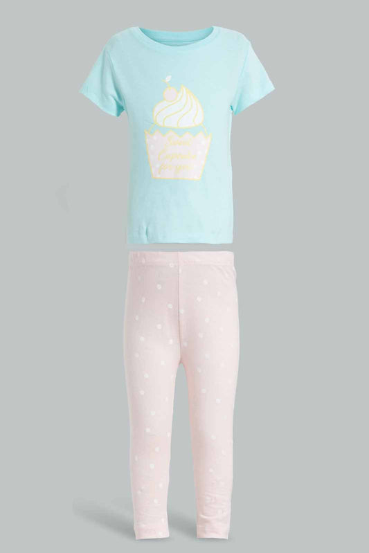 Redtag-Mint-&-Pink-Placement-Print-Pyjama-Sets-Pyjama-Sets-Infant-Girls-3 to 24 Months
