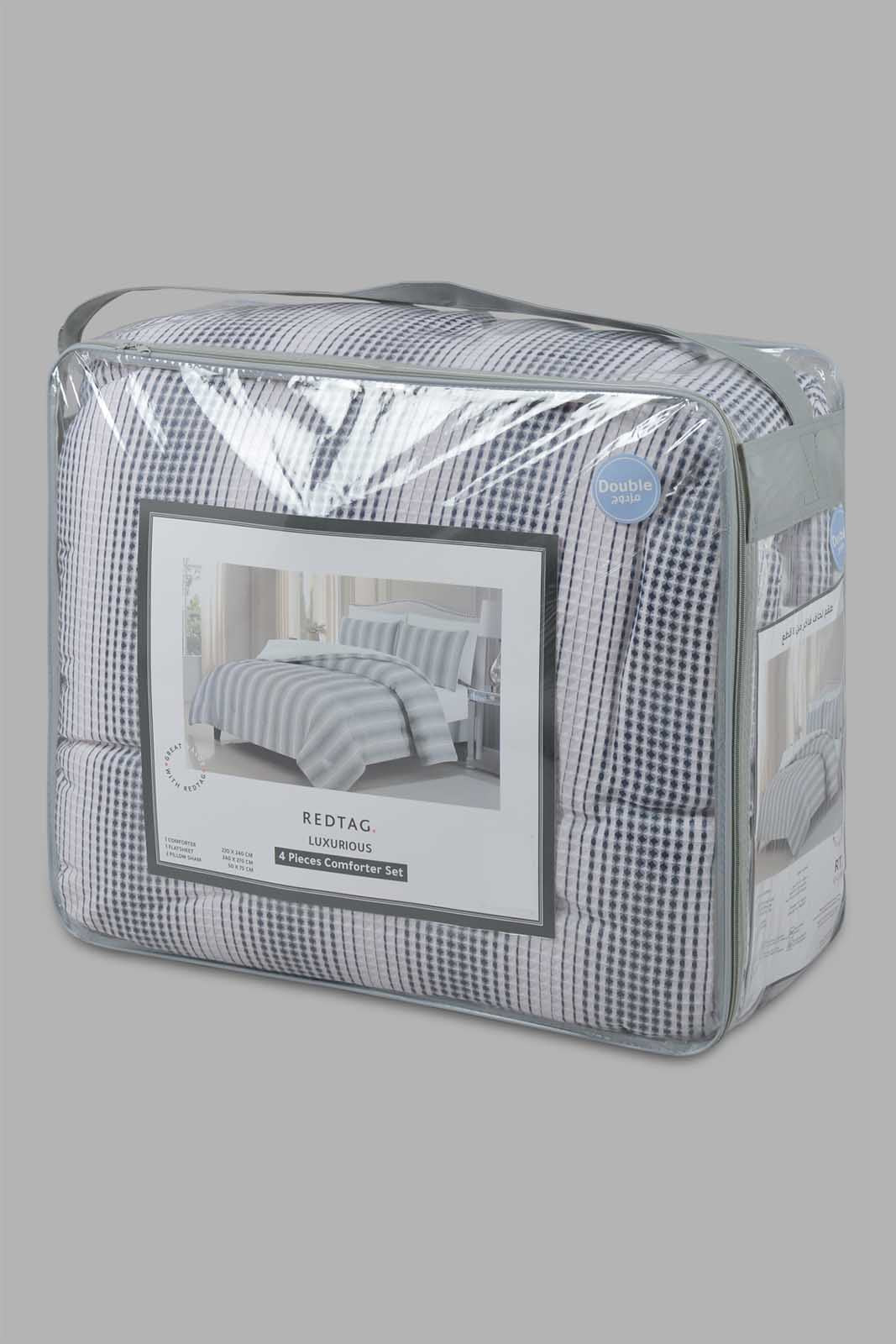 Redtag-Black/White-4-Piece-Comforter-Set-(Double-Size)-Category:Comforters,-Colour:White,-Deals:New-In,-Elsa,-Filter:Home-Bedroom,-HMW-BED-Comforters,-New-In-HMW-BED,-Non-Sale,-Section:Homewares,-W22O-Home-Bedroom-