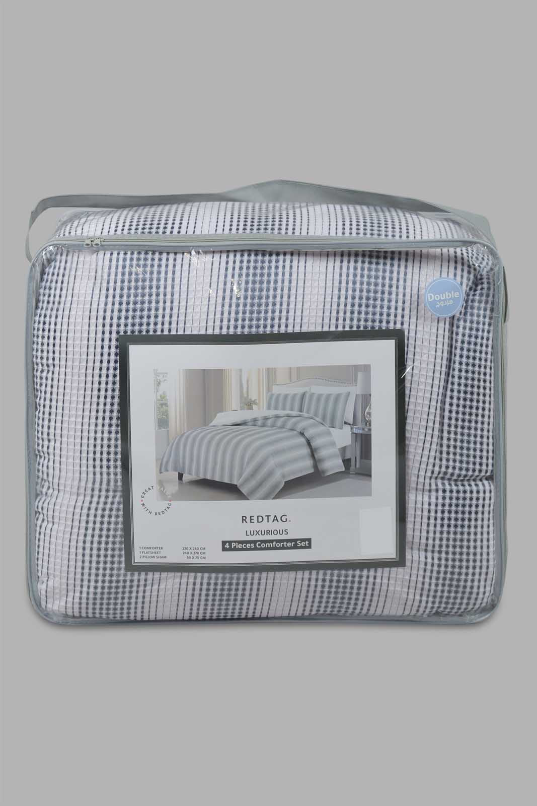 Redtag-Black/White-4-Piece-Comforter-Set-(Double-Size)-Category:Comforters,-Colour:White,-Deals:New-In,-Elsa,-Filter:Home-Bedroom,-HMW-BED-Comforters,-New-In-HMW-BED,-Non-Sale,-Section:Homewares,-W22O-Home-Bedroom-