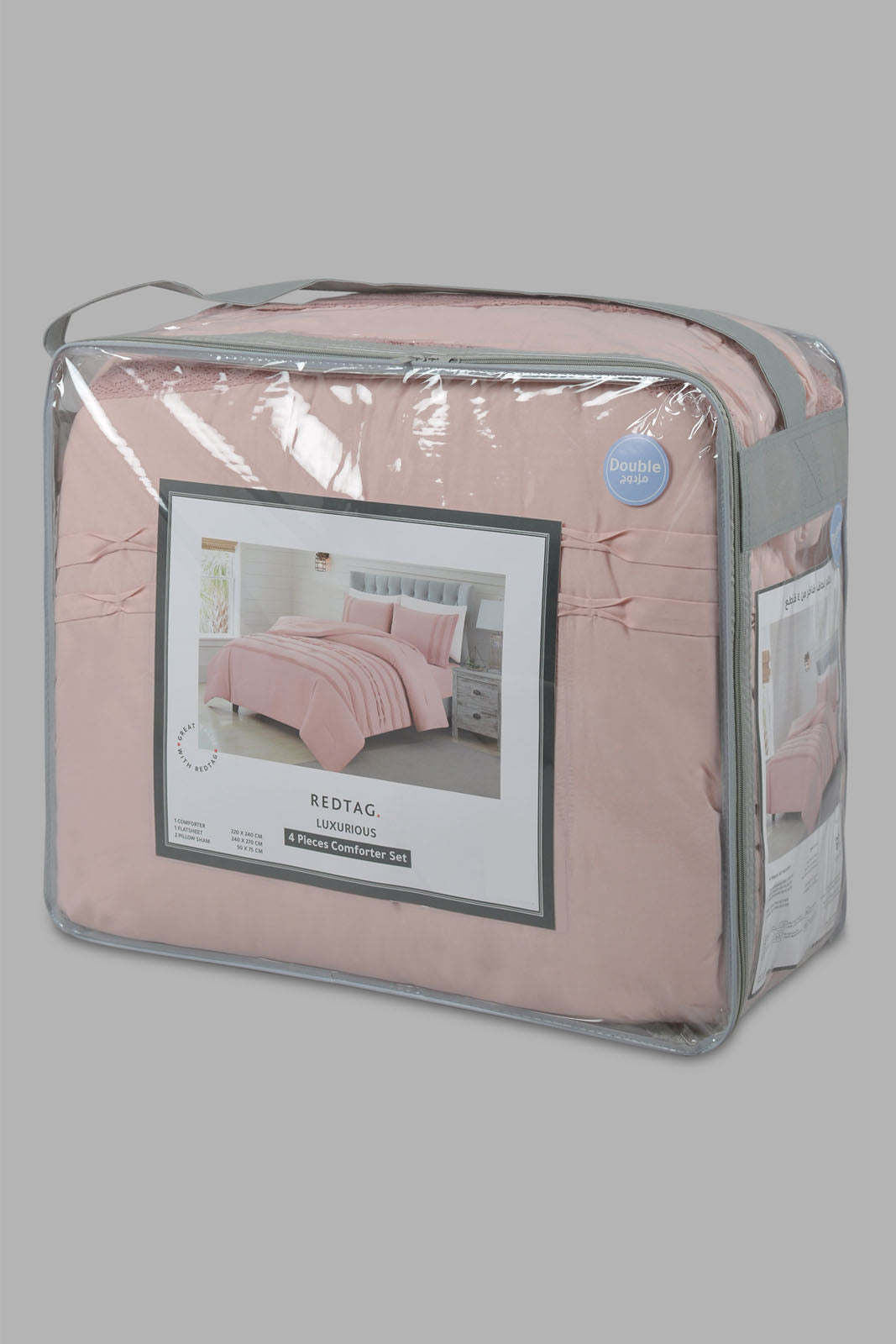 Redtag-Pink-4-Piece-Comforter-Set-(Double-Size)-Category:Comforters,-Colour:Pink,-Deals:New-In,-Filter:Home-Bedroom,-HMW-BED-Comforters,-Naya,-New-In-HMW-BED,-Non-Sale,-Section:Homewares,-W22O-Home-Bedroom-
