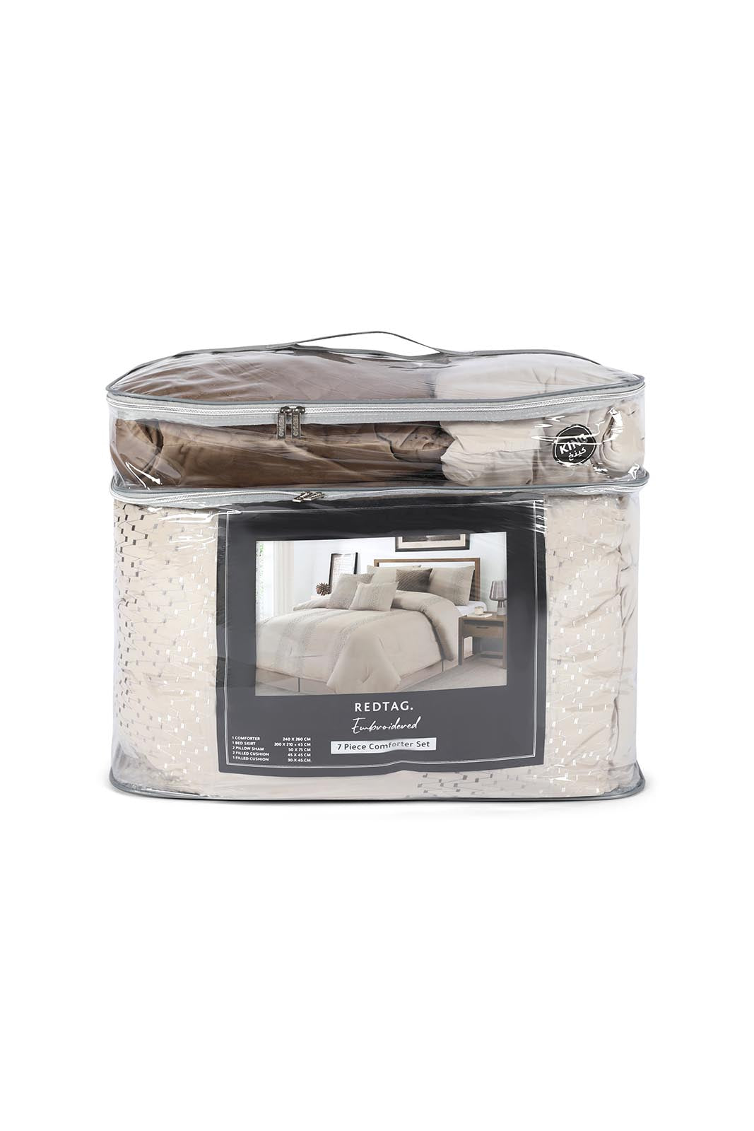 Redtag-Beige-7-Piece-Embroidery-Comforter-Set-(King-Size)-Category:Comforters,-Colour:Beige,-Deals:New-In,-Dept:Home,-Elsa,-Euphoric,-Filter:Home-Bedroom,-HMW-BED-Comforters,-New-In-HMW-BED,-Non-Sale,-Section:Homewares,-W22O-Home-Bedroom-